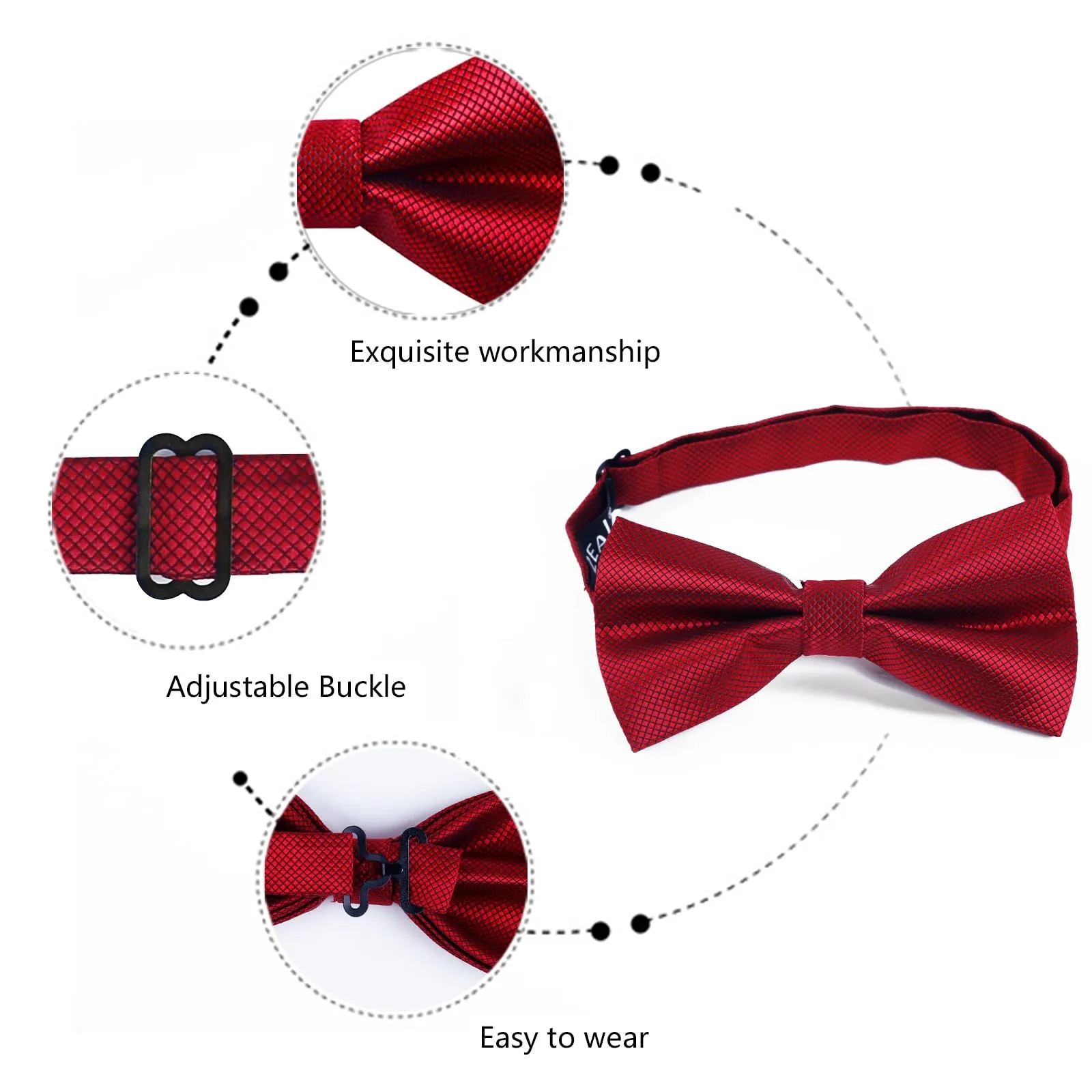 Alizeal Set Papillon Pre-legato, Gemelli e Pochette da Taschino, Rosso Vino - immagine 5