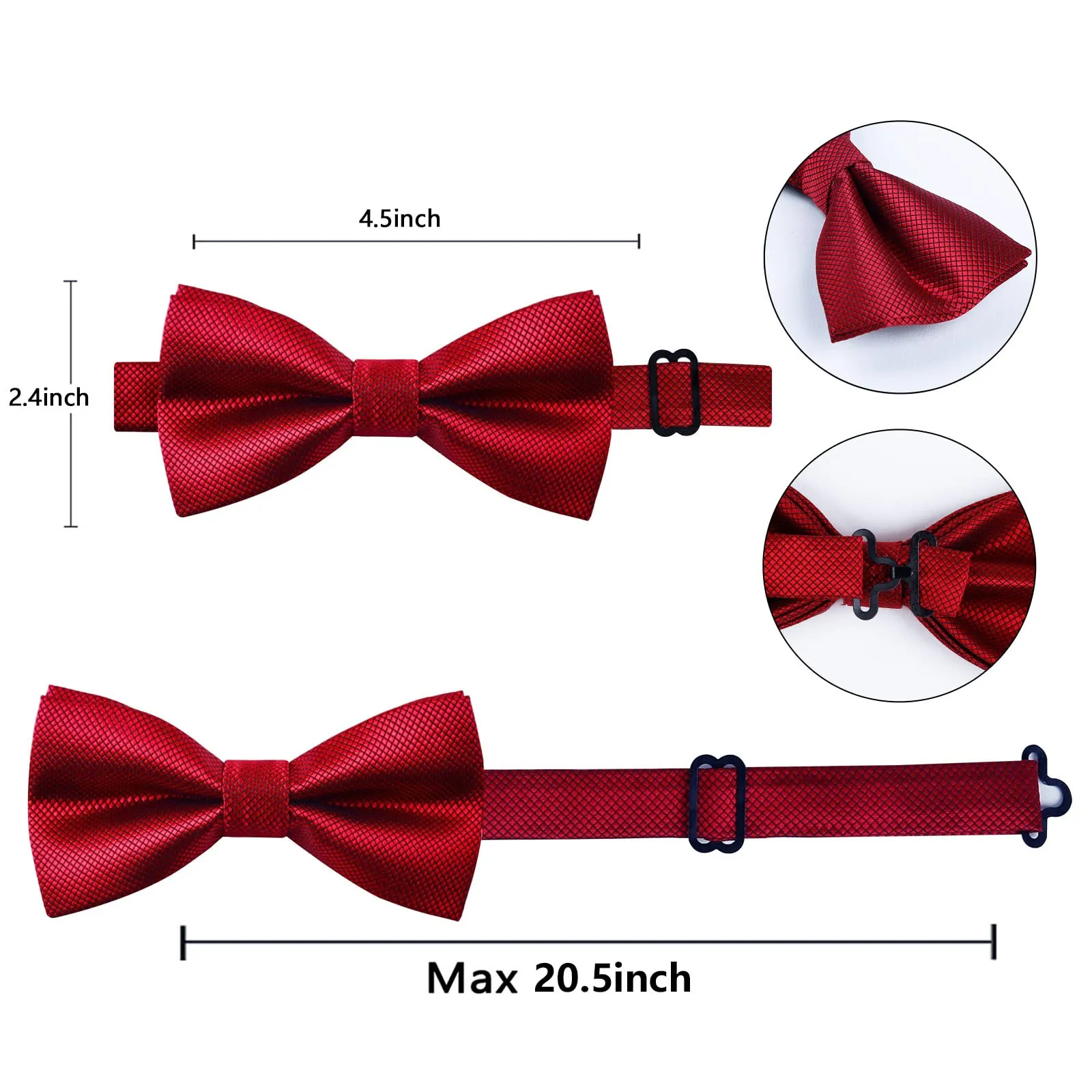 Alizeal Set Papillon Pre-legato, Gemelli e Pochette da Taschino, Rosso Vino - immagine 8