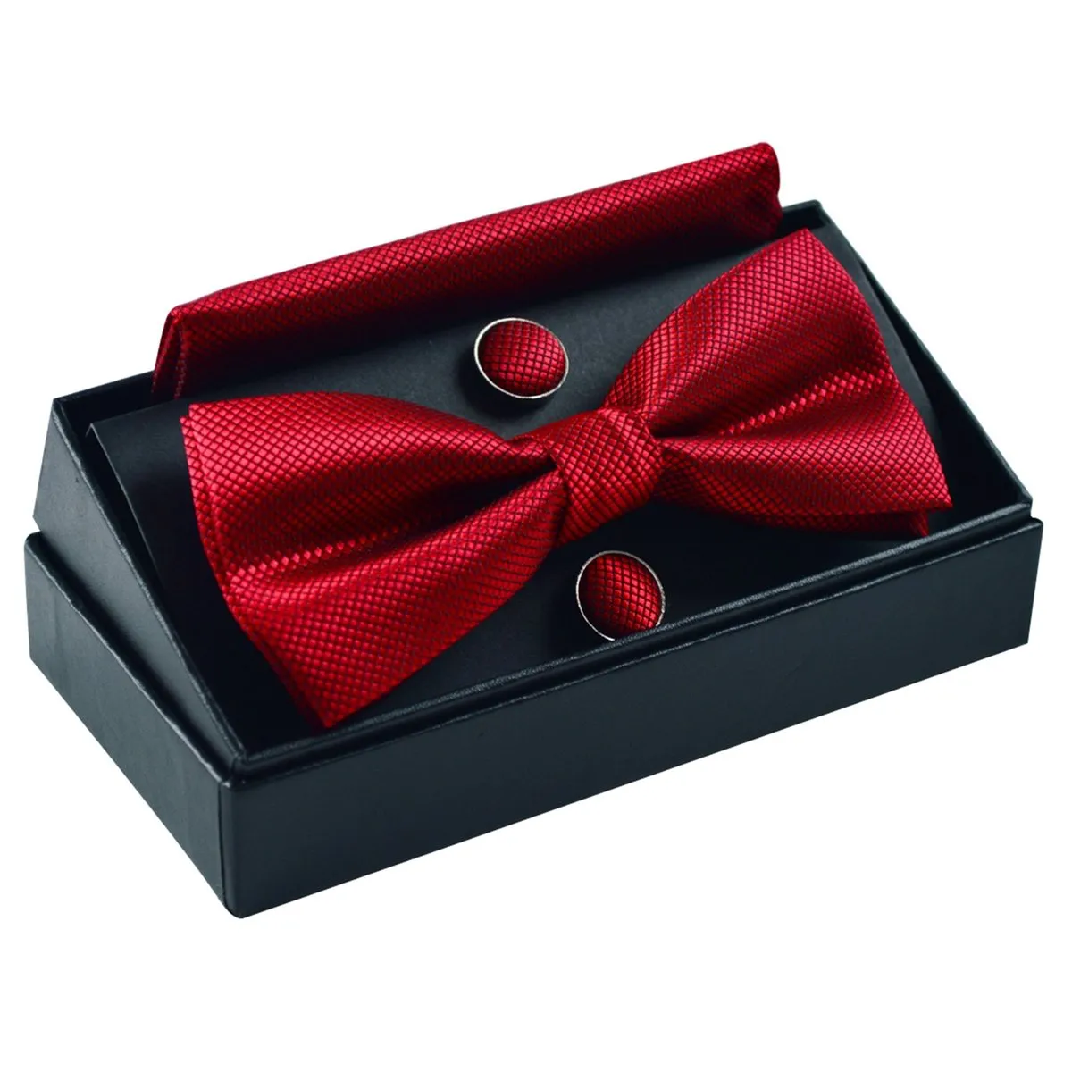 Alizeal Set Papillon Pre-legato, Gemelli e Pochette da Taschino, Rosso Vino - immagine 9