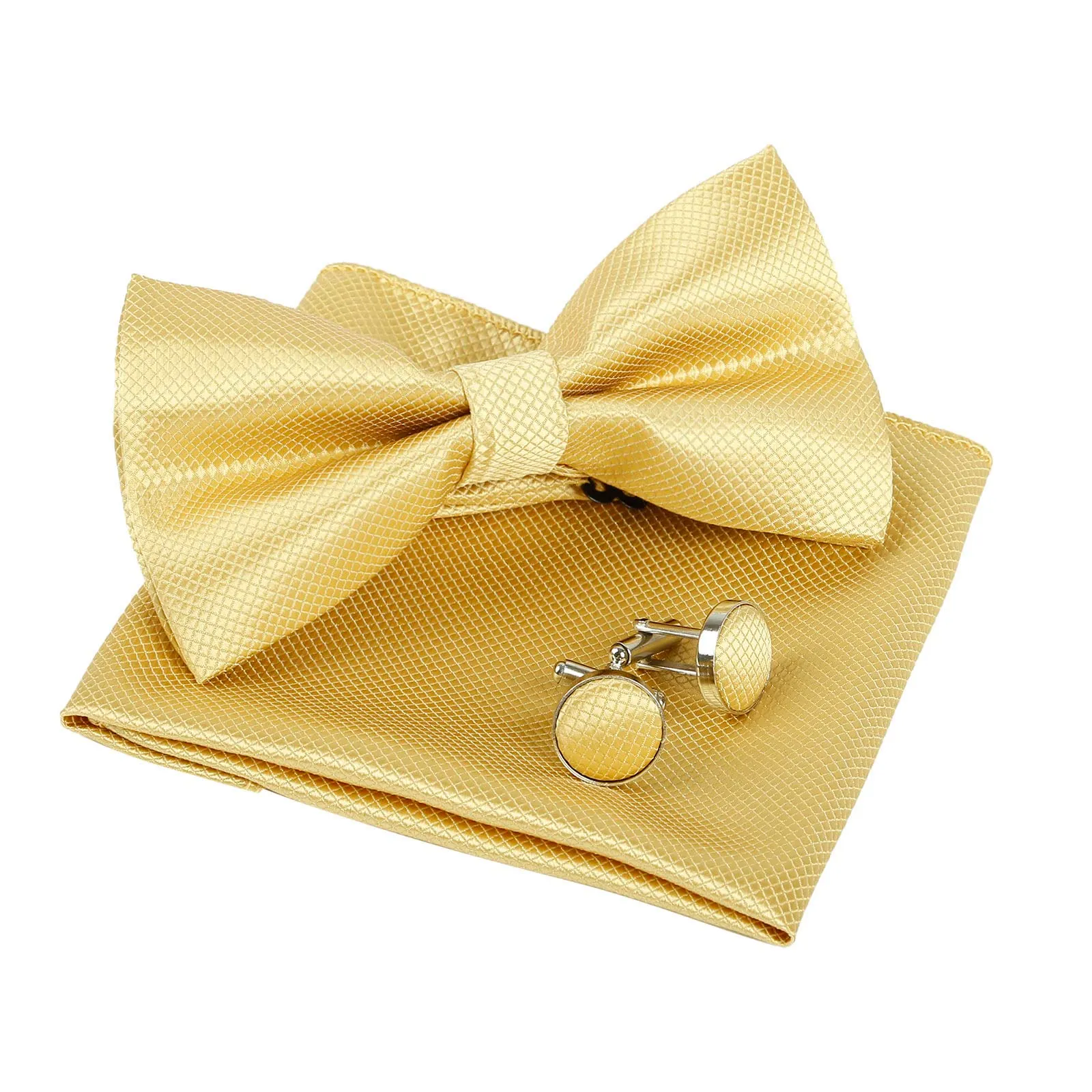 Alizeal Set da Uomo con Papillon, Fazzoletto e Gemelli, 054-Oro Champagne, Taglia Unica - immagine 2