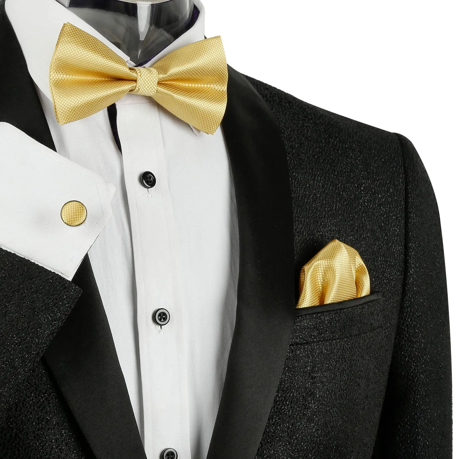 Alizeal Set da Uomo con Papillon, Fazzoletto e Gemelli, 054-Oro Champagne, Taglia Unica - immagine 6