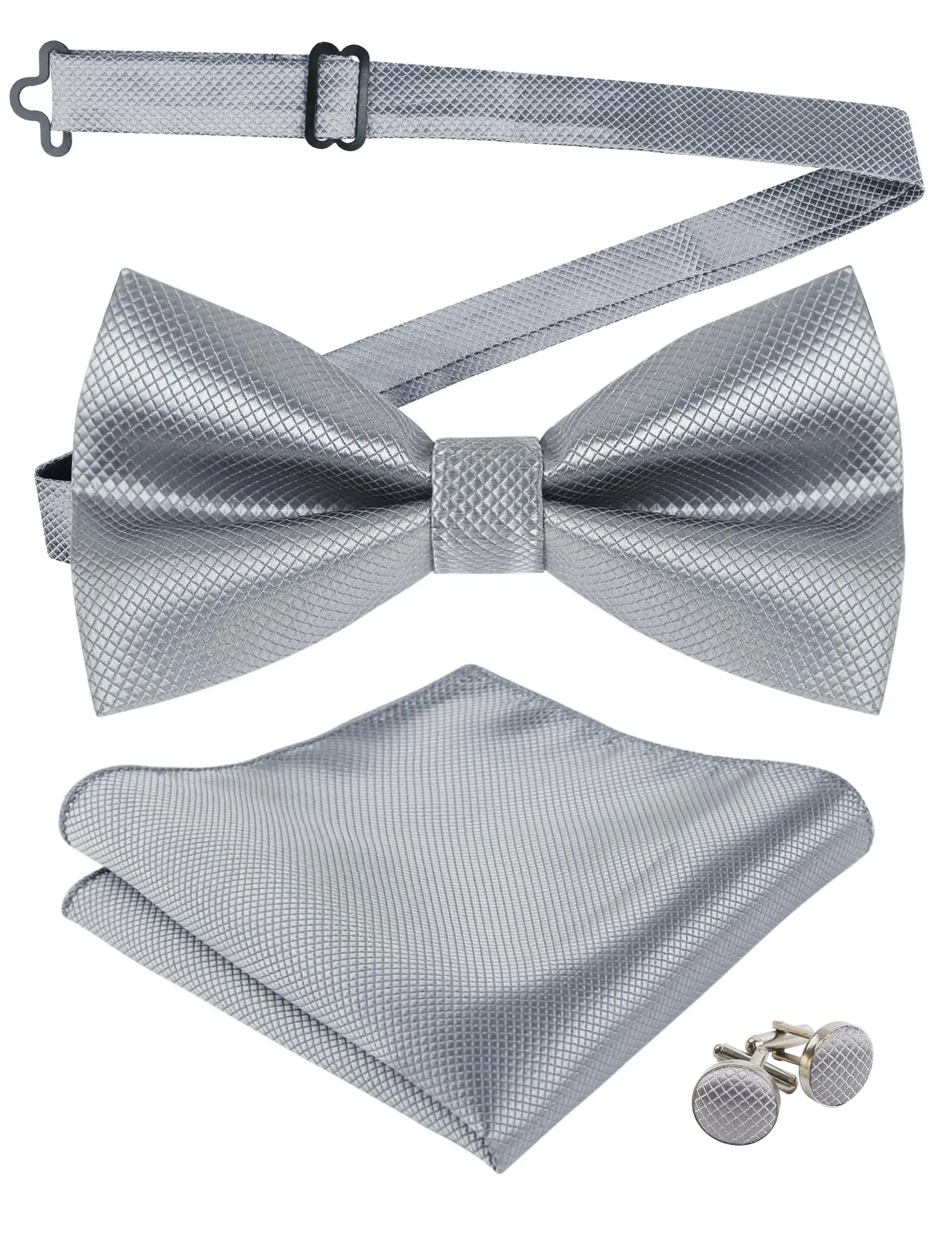 Alizeal Set Papillon Pre-annodato, Fazzoletto da Taschino e Gemelli - 054-Grigio Chiaro - immagine 1