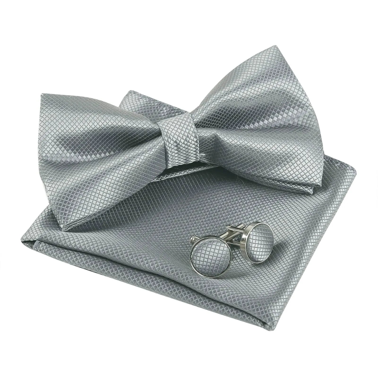 Alizeal Set Papillon Pre-annodato, Fazzoletto da Taschino e Gemelli - 054-Grigio Chiaro - immagine 2