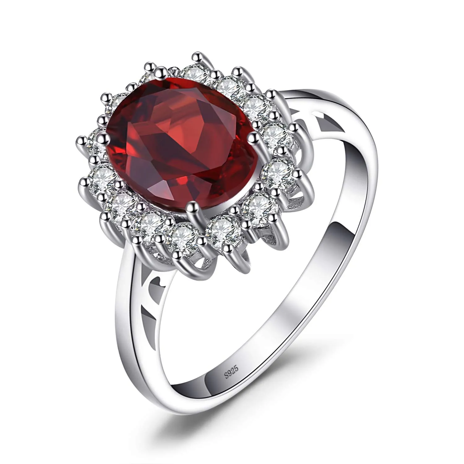 JewelryPalace Anello Halo in Argento 925 con Granato Rosso Naturale e Zirconi, Taglio Ovale - immagine 1