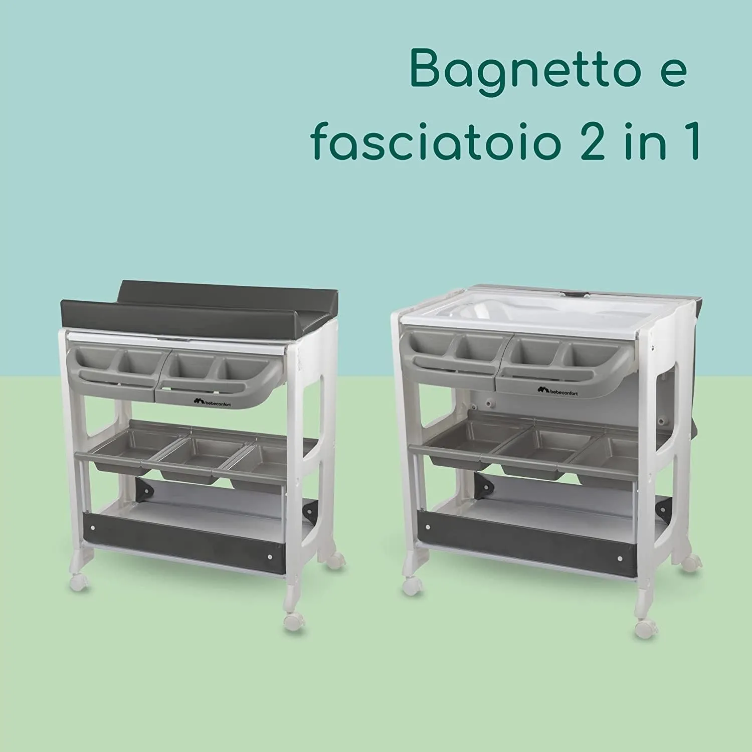 Bebeconfort Dolphy Fasciatoio con Vaschetta Bagnetto 2 in 1, 0-12 Mesi, Grey Mist - immagine 3