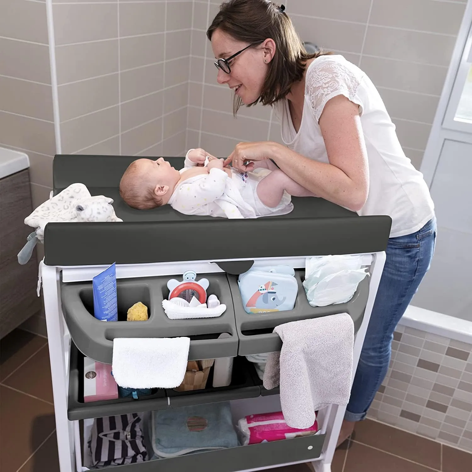 Bebeconfort Dolphy Fasciatoio con Vaschetta Bagnetto 2 in 1, 0-12 Mesi, Grey Mist - immagine 7