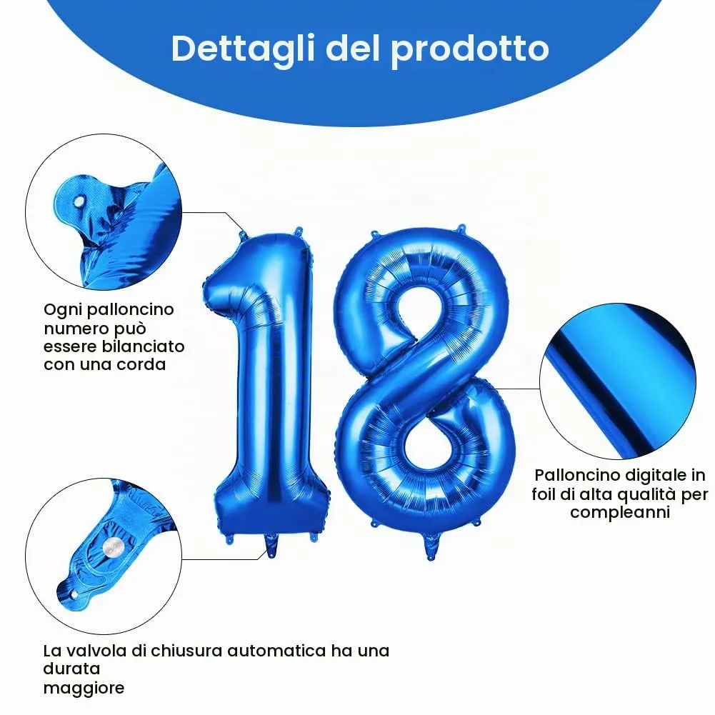 OFFCUP Palloncini Compleanno Blu 101 cm Numero 18/81 - immagine 3