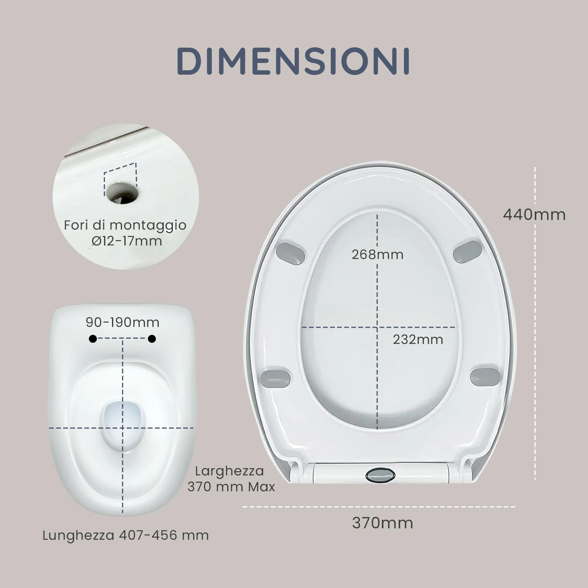 CUQOO Copriwater Universale Soft Close, Bianca, 44 cm x 37 cm - immagine 3
