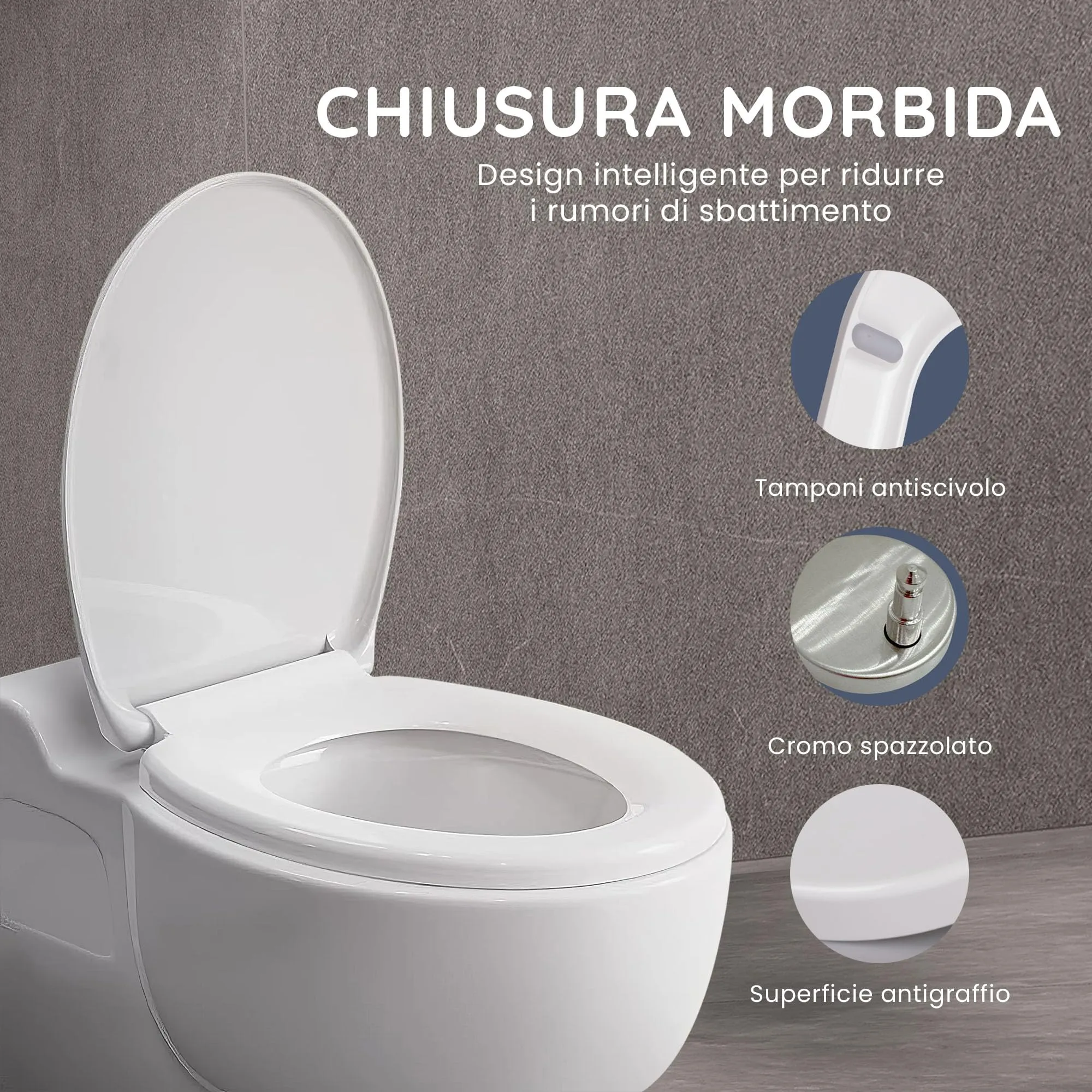 CUQOO Copriwater Universale Soft Close, Bianca, 44 cm x 37 cm - immagine 4