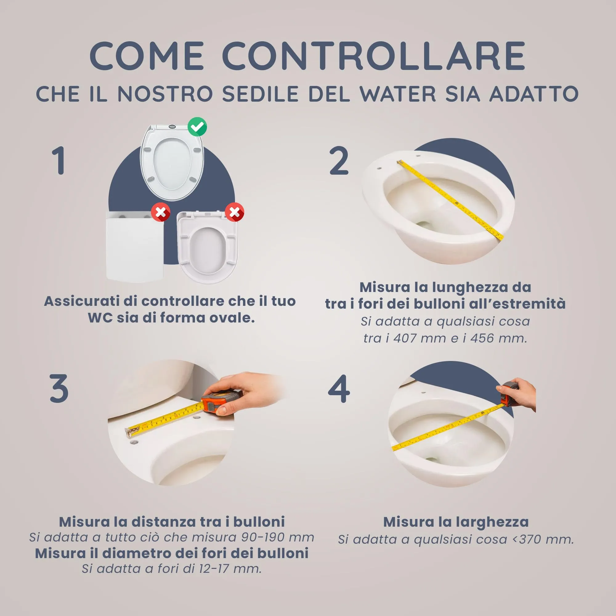 CUQOO Copriwater Universale Soft Close, Bianca, 44 cm x 37 cm - immagine 5