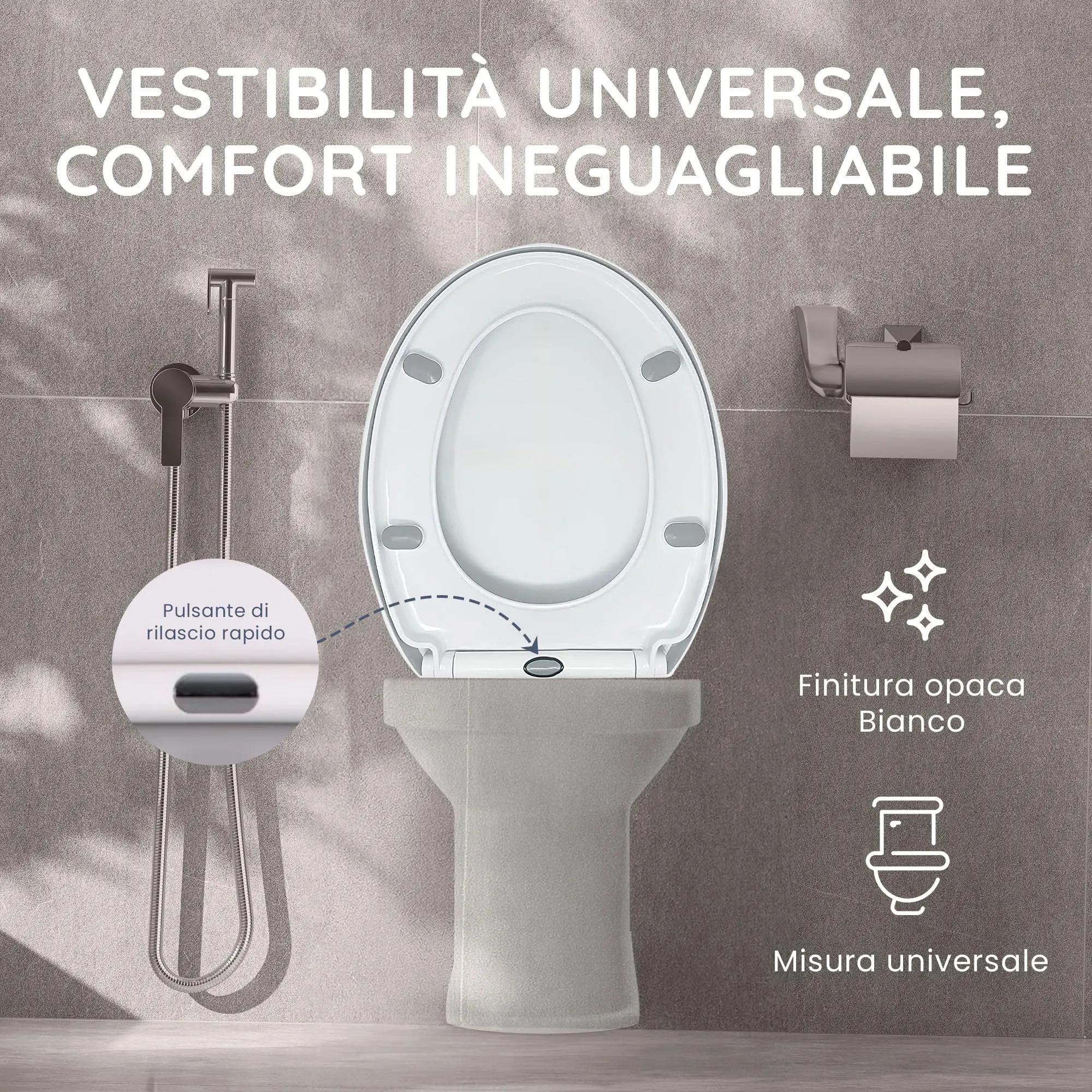 CUQOO Copriwater Universale Soft Close, Bianca, 44 cm x 37 cm - immagine 6