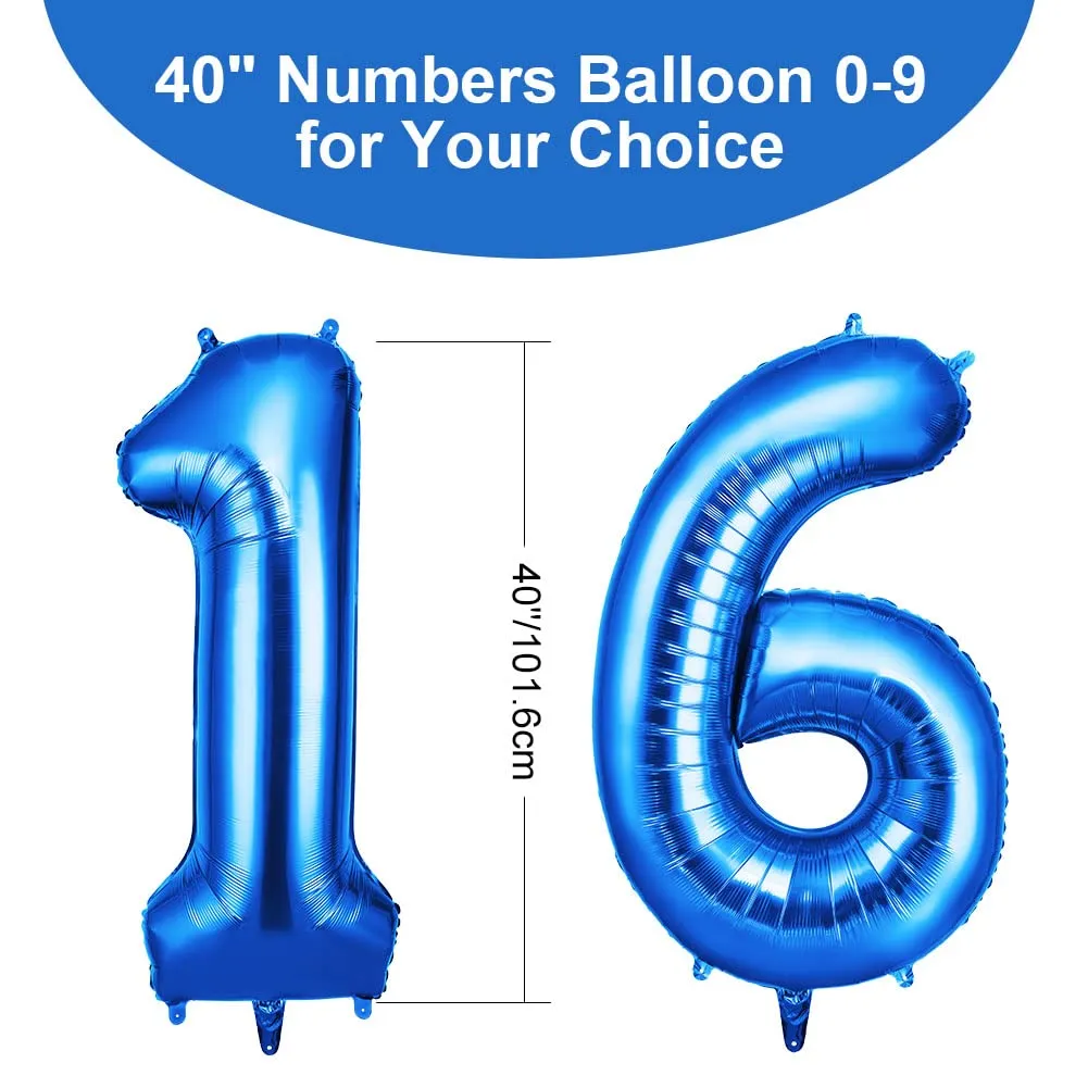 OFFCUP Palloncini Compleanno Blu 101 cm, Numero 16/61 - immagine 2