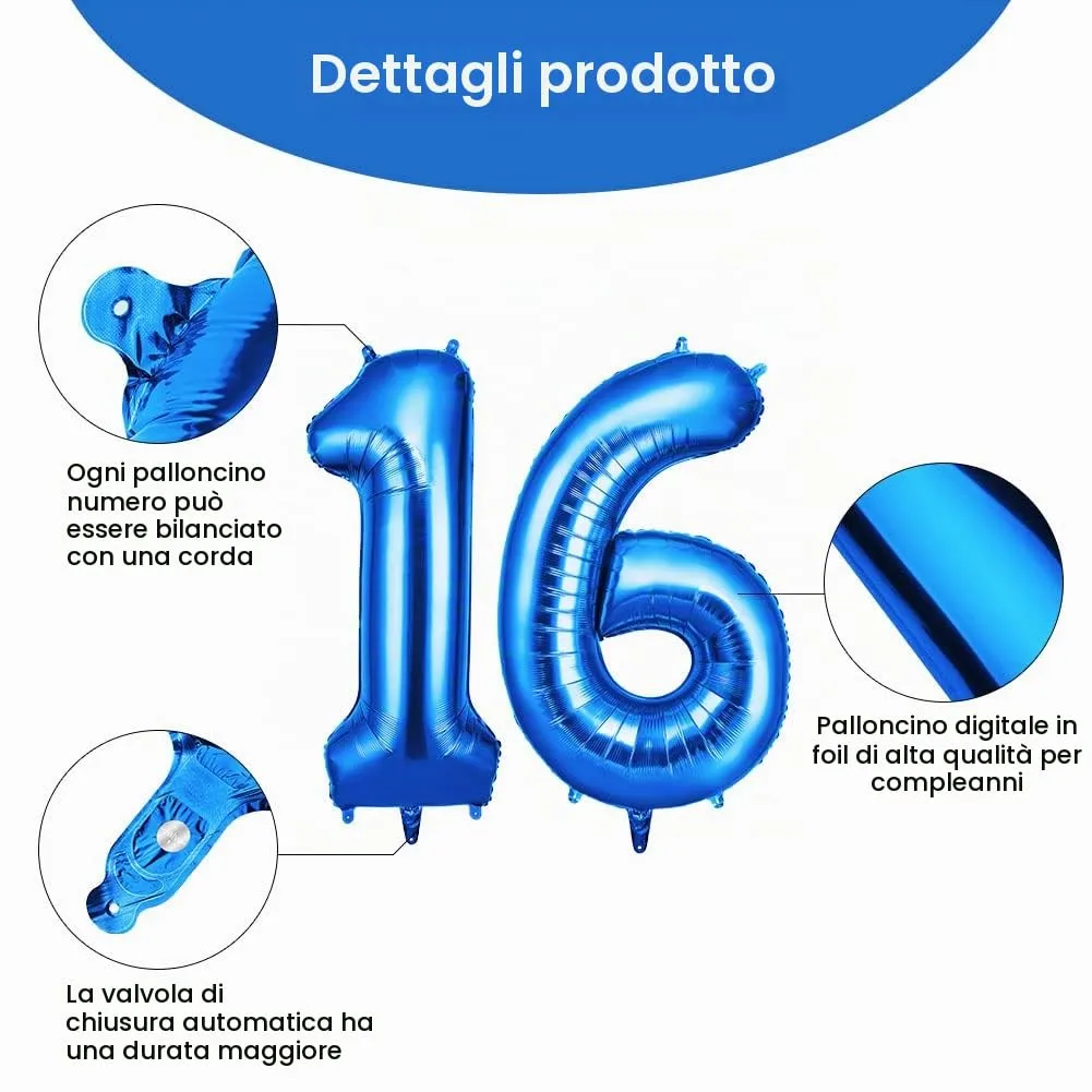 OFFCUP Palloncini Compleanno Blu 101 cm, Numero 16/61 - immagine 3