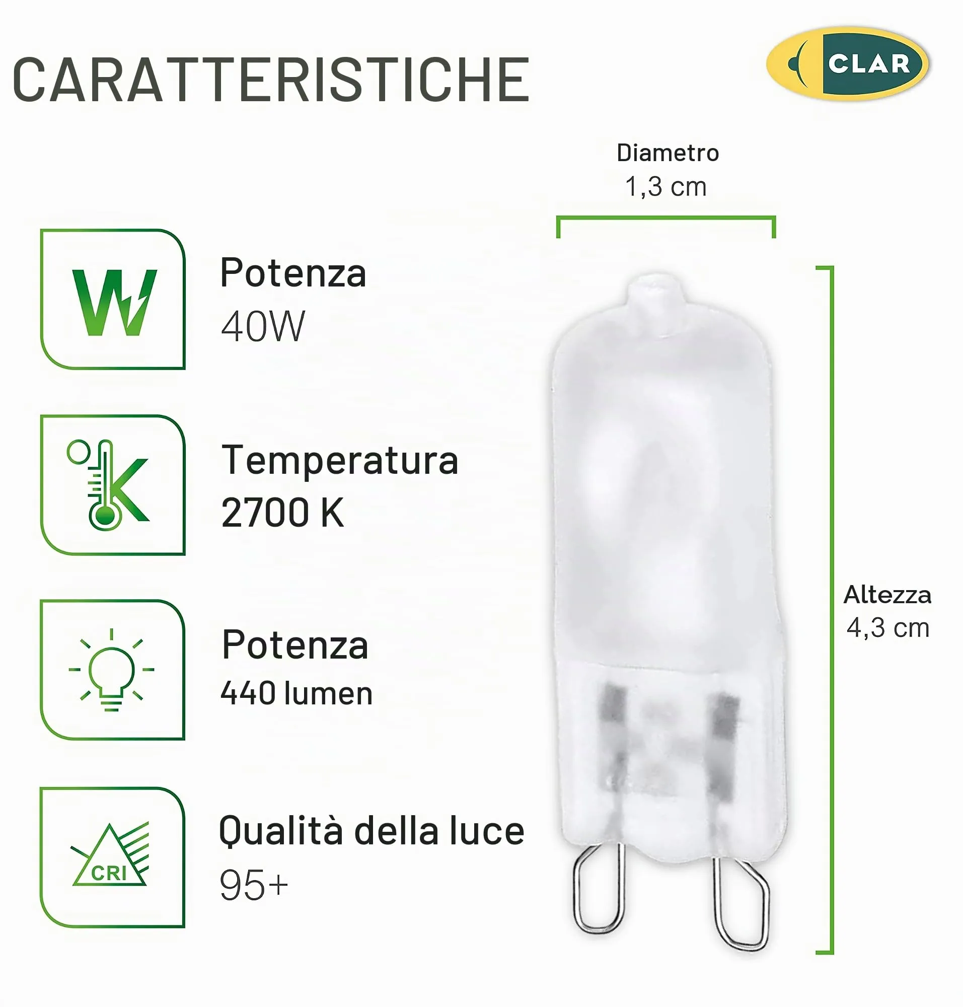 CLAR Lampadina Alogena G9 40W (Confezione da 10) - immagine 2