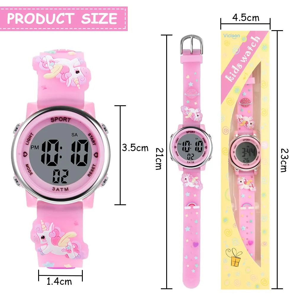 Vicloon Orologio Digitale per Bambini Unicorno 3D, Impermeabile con Retroilluminazione a 7 Colori - immagine 2
