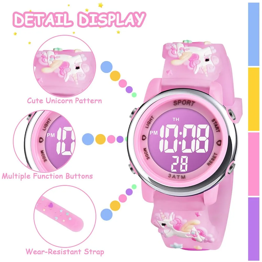 Vicloon Orologio Digitale per Bambini Unicorno 3D, Impermeabile con Retroilluminazione a 7 Colori - immagine 3