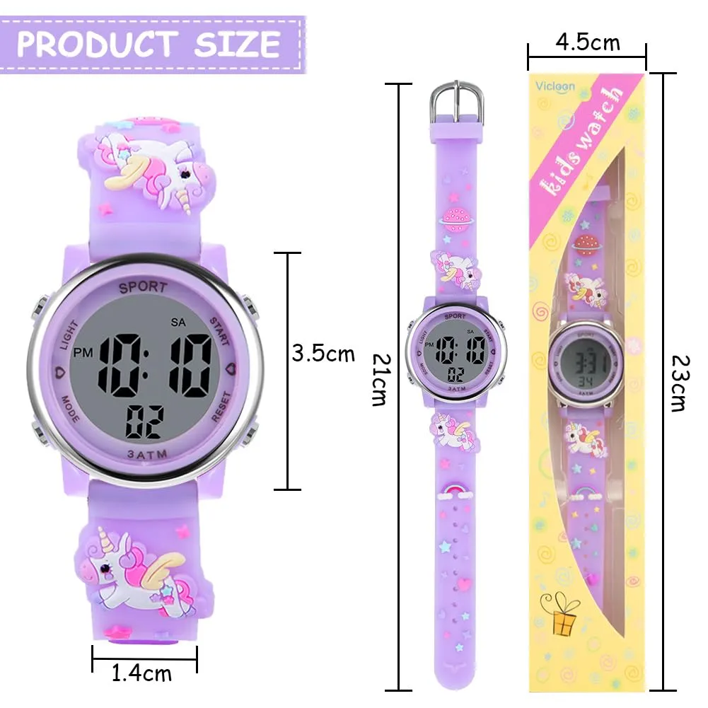 Vicloon Orologio Digitale per Bambini, Design Unicorno 3D, Waterproof, Retroilluminazione a 7 Colori - immagine 2
