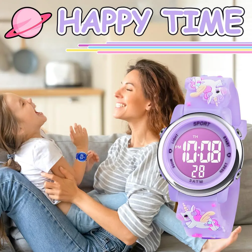 Vicloon Orologio Digitale per Bambini, Design Unicorno 3D, Waterproof, Retroilluminazione a 7 Colori - immagine 7