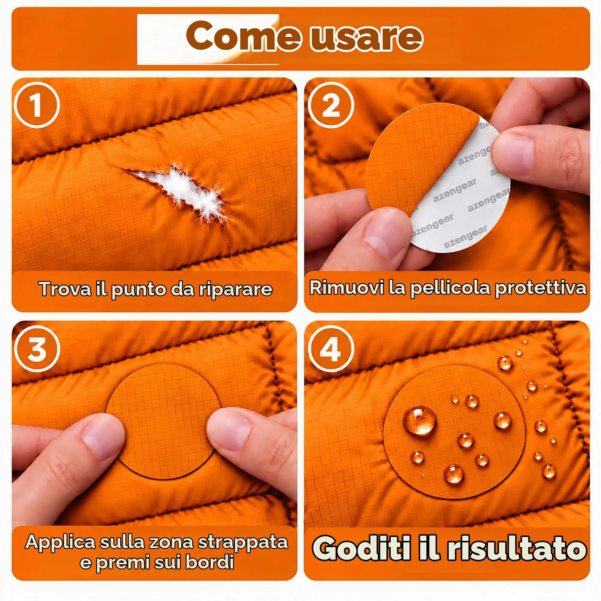 aZengear Toppe di Riparazione Impermeabili per Piumino e Tenda, 11 Pezzi, Arancione - immagine 2