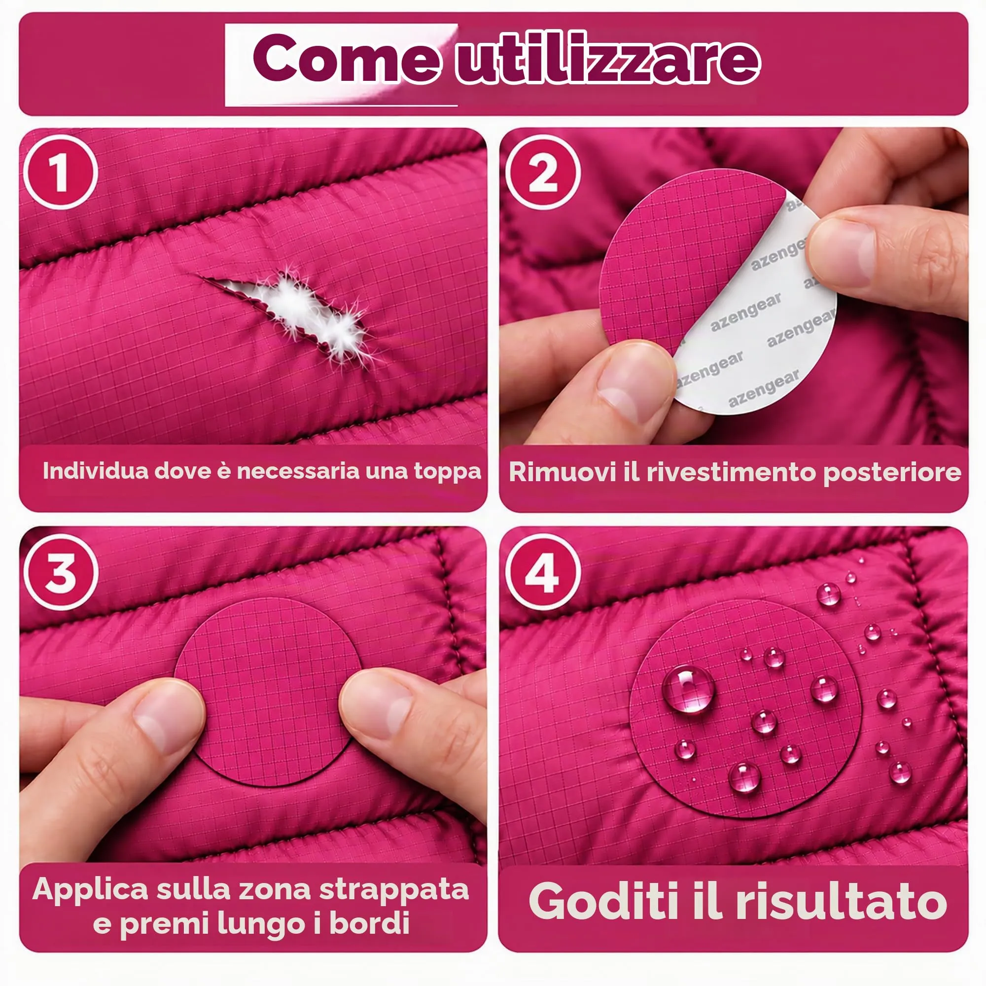 aZengear Toppe di Riparazione Impermeabili per Piumino e Tenda, 11 Pezzi, Rosa Scuro - immagine 2