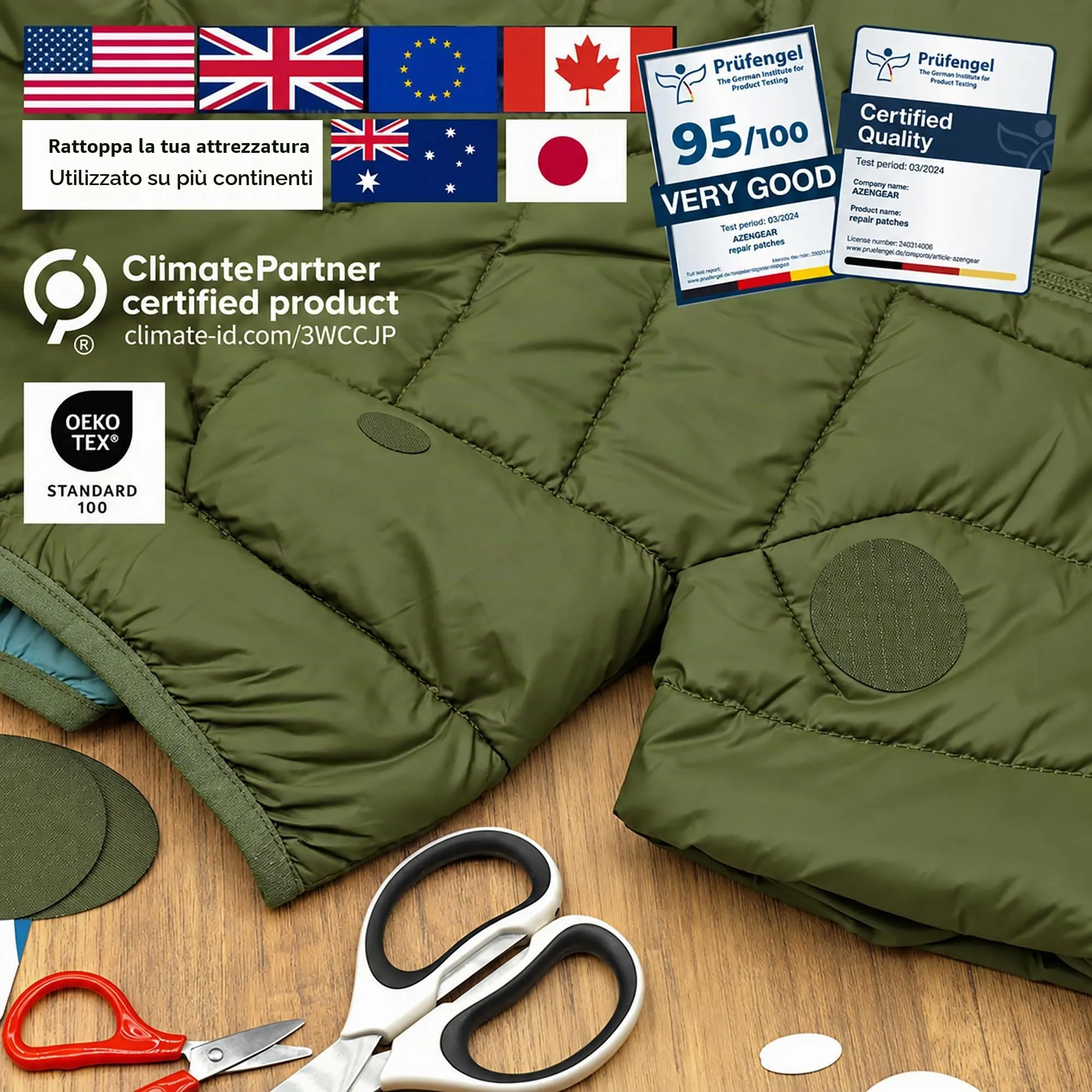 aZengear Toppe di Riparazione Impermeabili per Piumino e Tenda, 11 Pezzi, Oliva - immagine 4