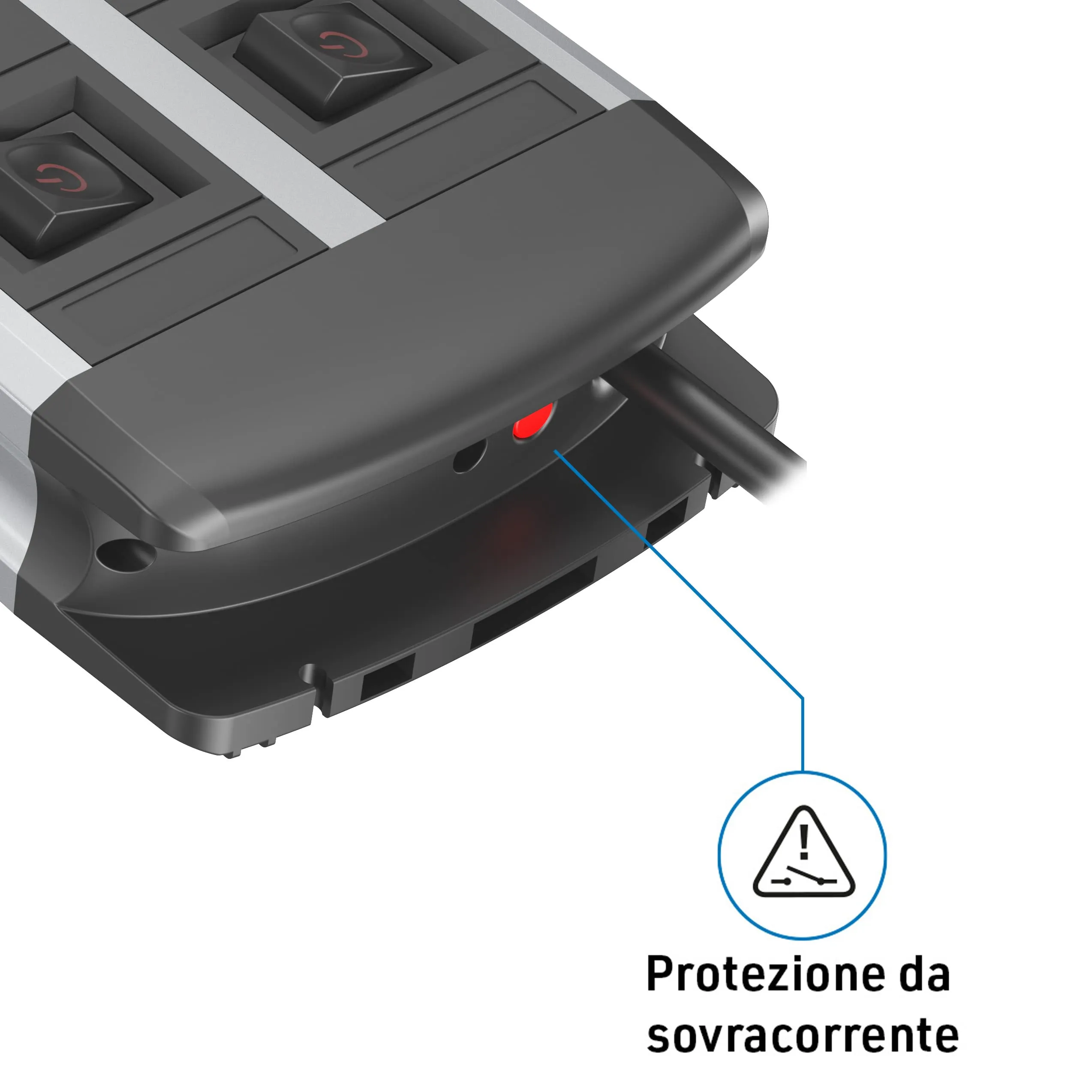Electraline 61916 Multipresa Alu-Line 12 Posti Polivalenti (Schuko + 10/16A) con 2 Interruttori, Cavo 2M, Corpo in Alluminio, Protezione Sovraccarico - immagine 3