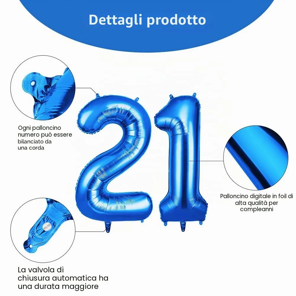 OFFCUP Palloncini Numero 21 Blu, 101 cm - immagine 3