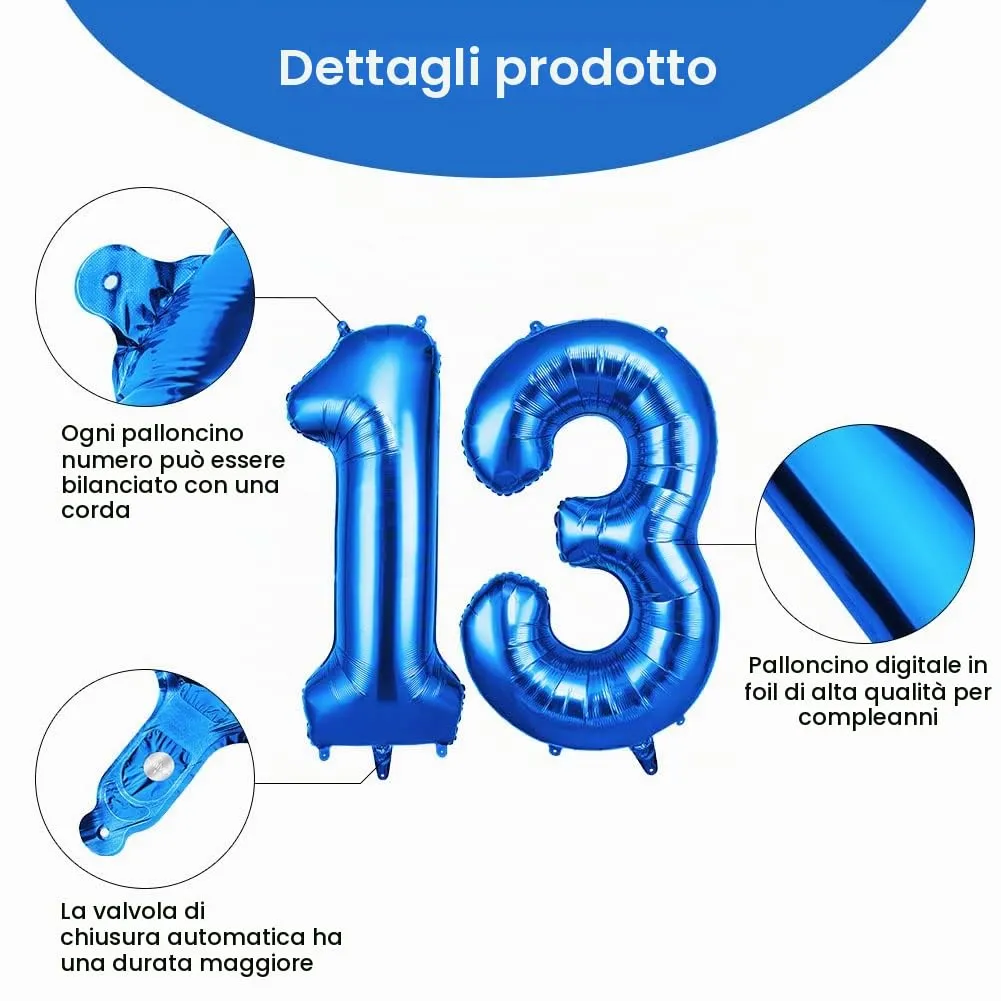 OFFCUP Palloncini Compleanno Blu 101 cm, Numero 13/31 - immagine 3