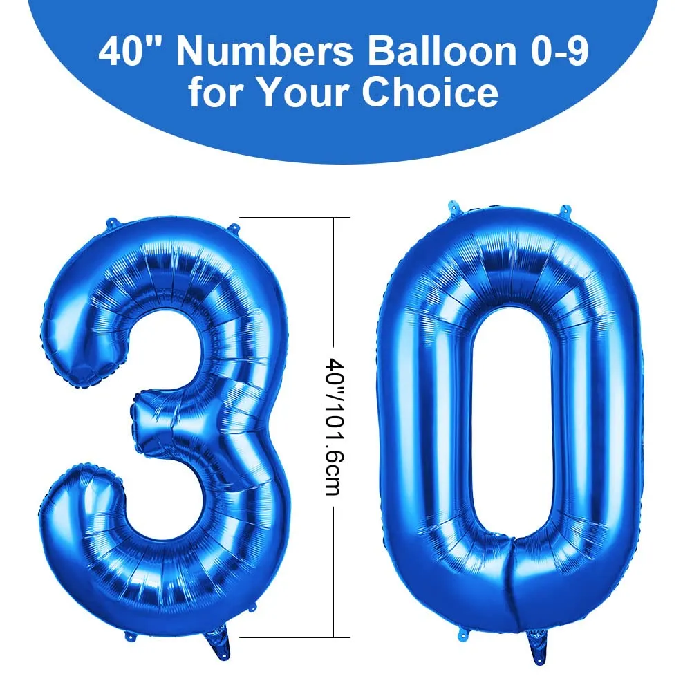 OFFCUP Palloncini Compleanno Blu, Numero 30, 101 cm - immagine 2