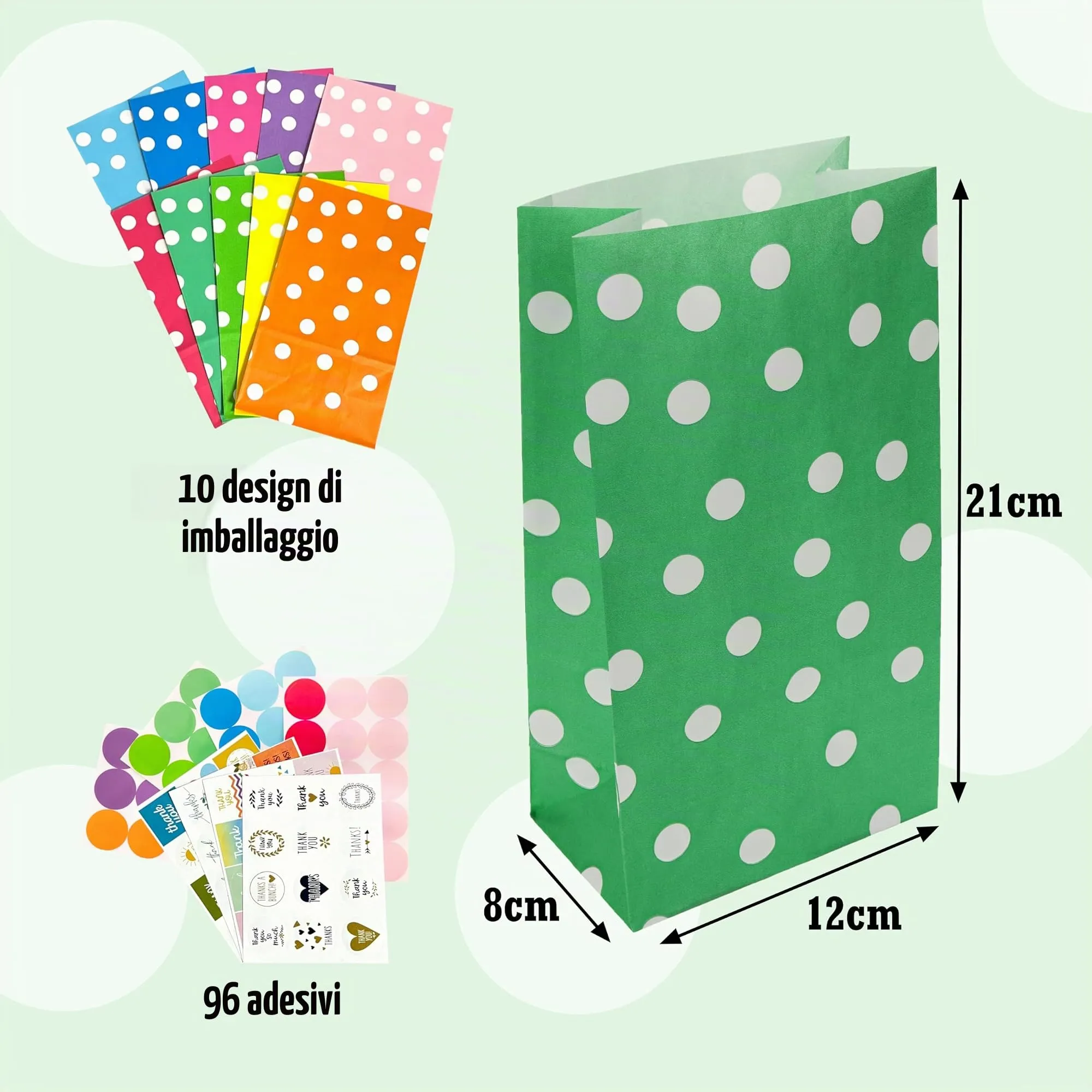 PAKNOR Sacchetti di carta regalo colorati con 96 adesivi, 40 pezzi - immagine 2