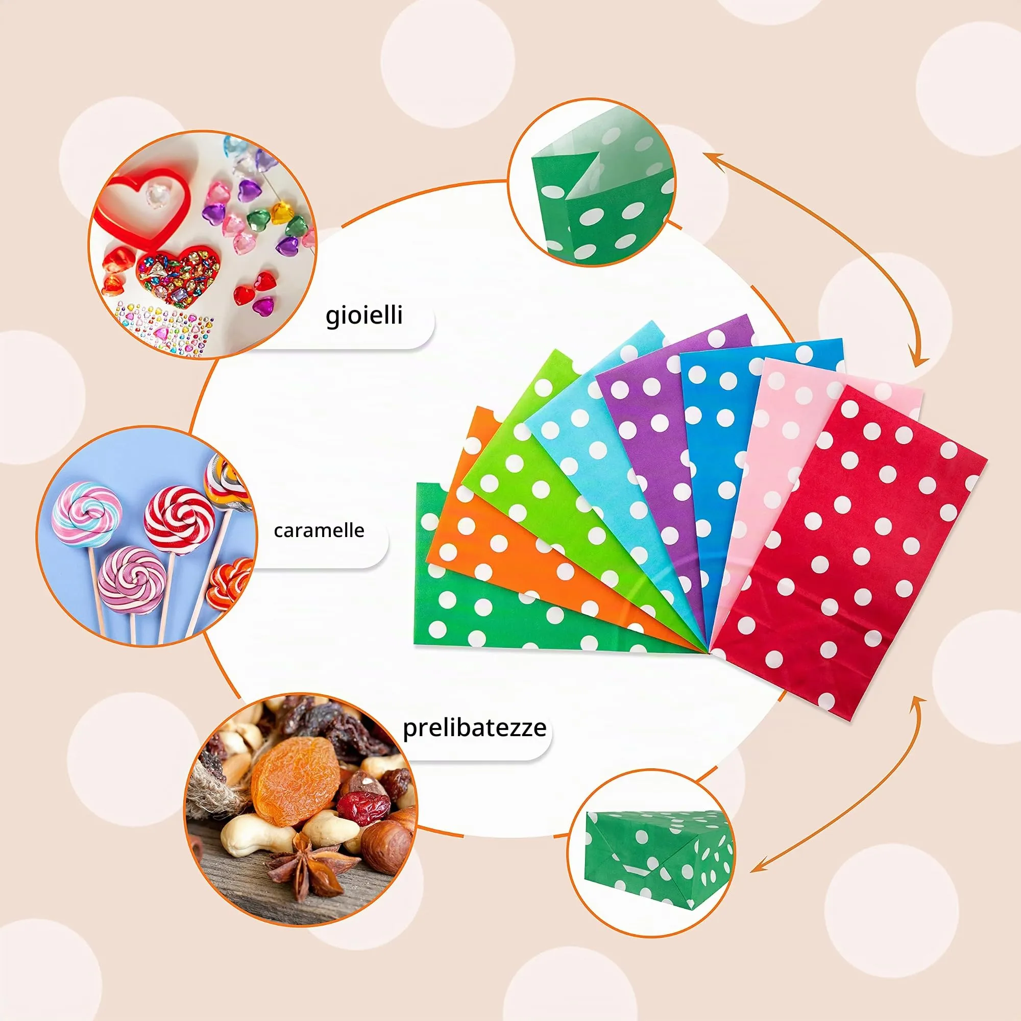 PAKNOR Sacchetti di carta regalo colorati con 96 adesivi, 40 pezzi - immagine 3