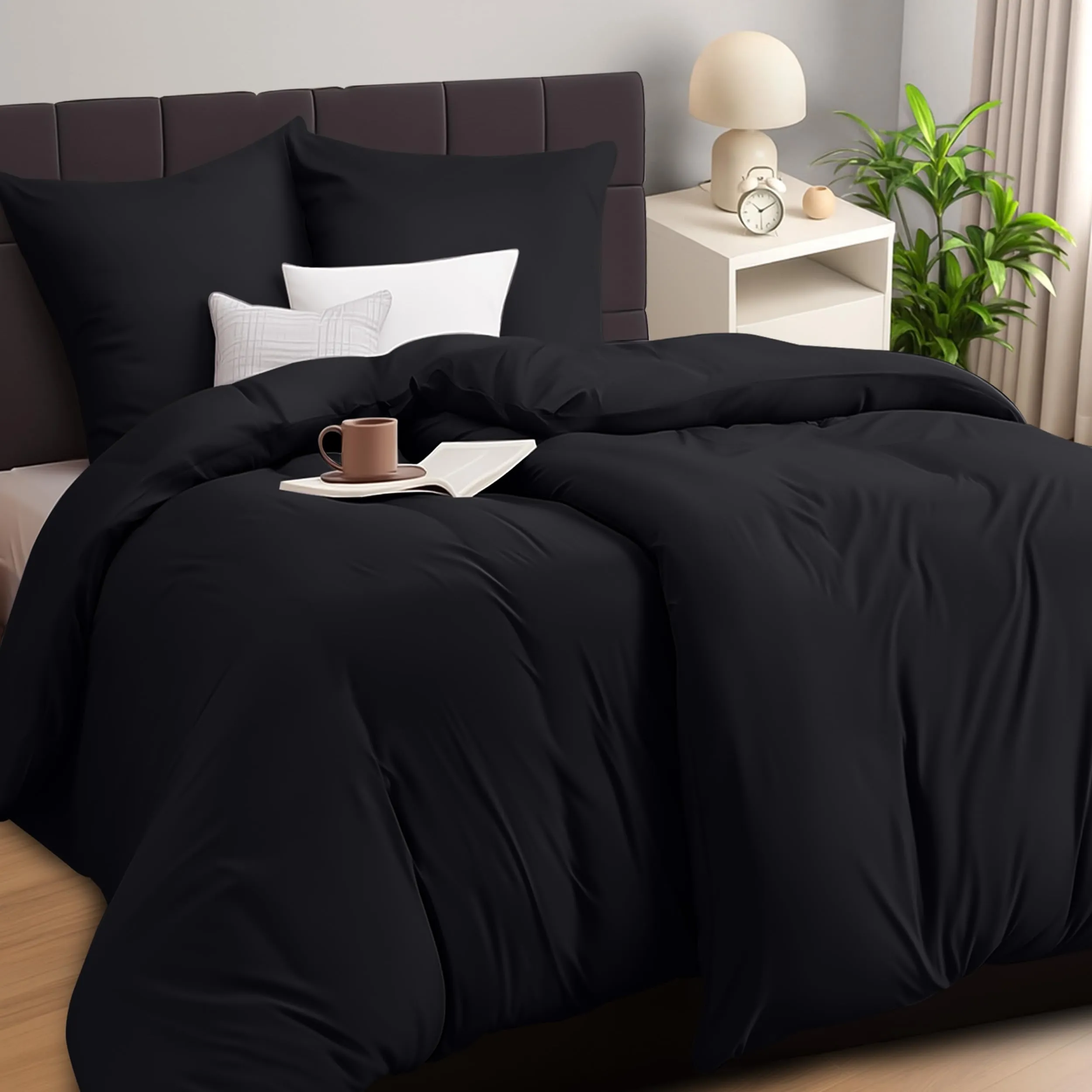 Utopia Bedding Copripiumino in Microfibra, 2 Pezzi 135x200cm + 2 Federe 80x80cm, Nero - immagine 1