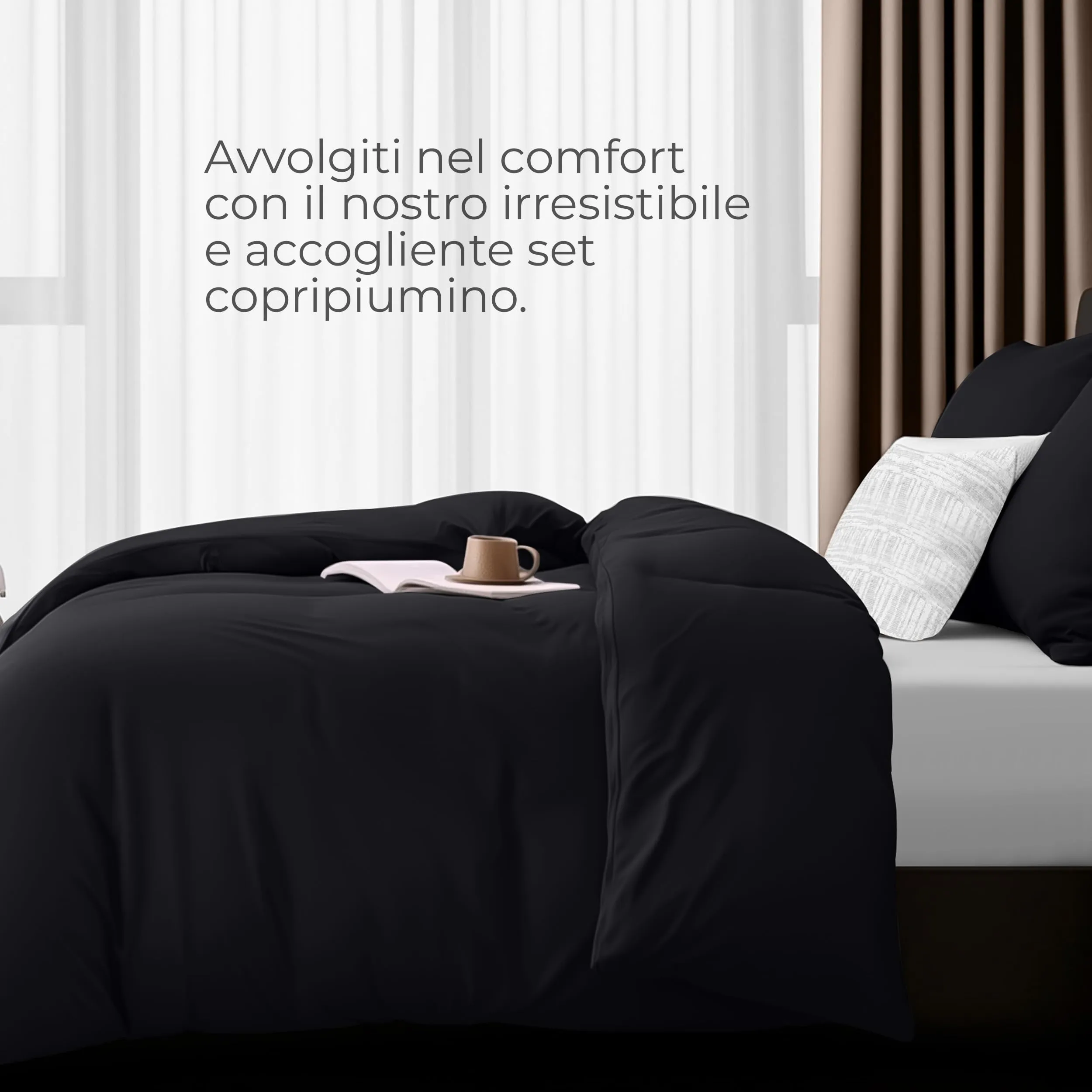 Utopia Bedding Copripiumino in Microfibra, 2 Pezzi 135x200cm + 2 Federe 80x80cm, Nero - immagine 3