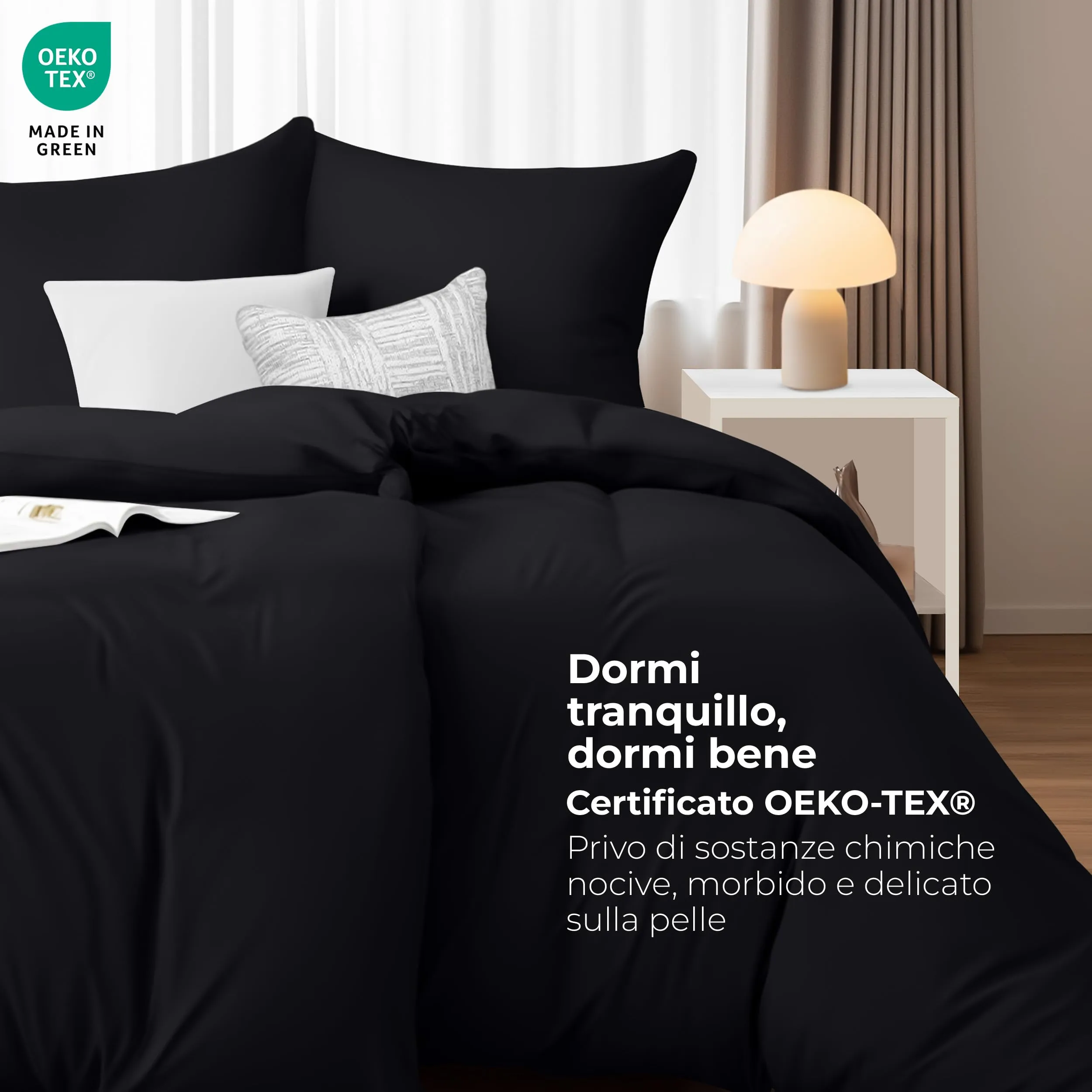 Utopia Bedding Copripiumino in Microfibra, 2 Pezzi 135x200cm + 2 Federe 80x80cm, Nero - immagine 4