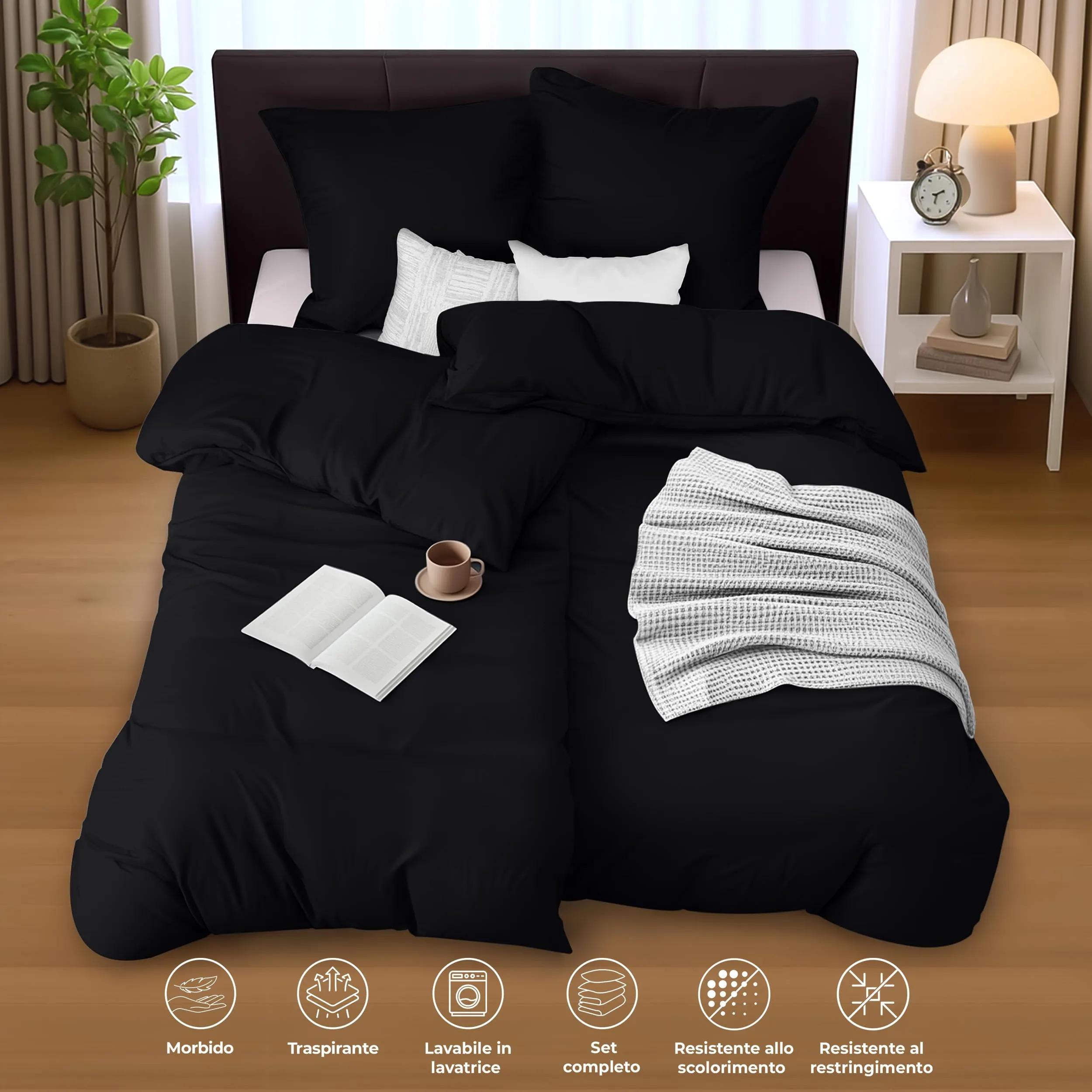 Utopia Bedding Copripiumino in Microfibra, 2 Pezzi 135x200cm + 2 Federe 80x80cm, Nero - immagine 5