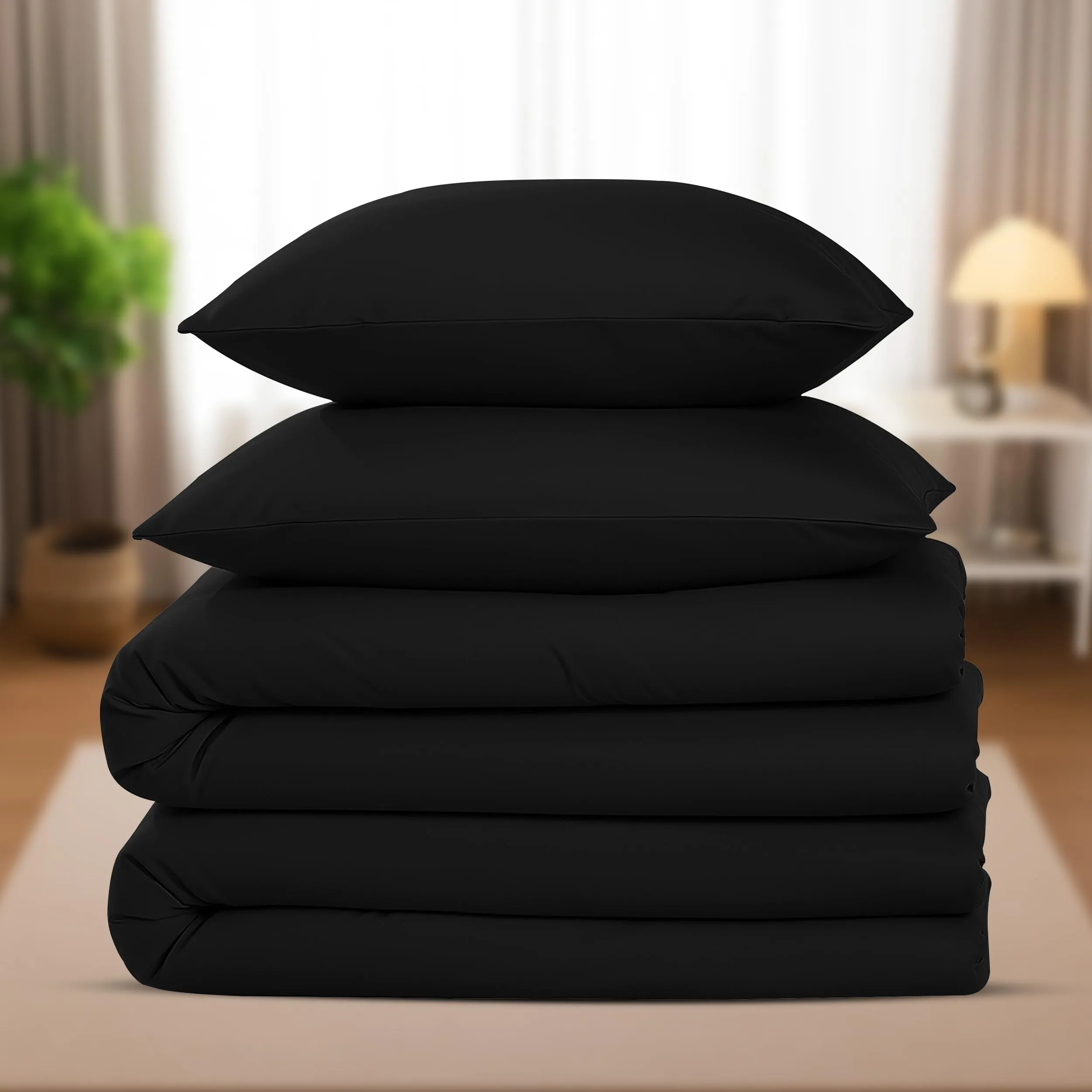 Utopia Bedding Copripiumino in Microfibra, 2 Pezzi 135x200cm + 2 Federe 80x80cm, Nero - immagine 6