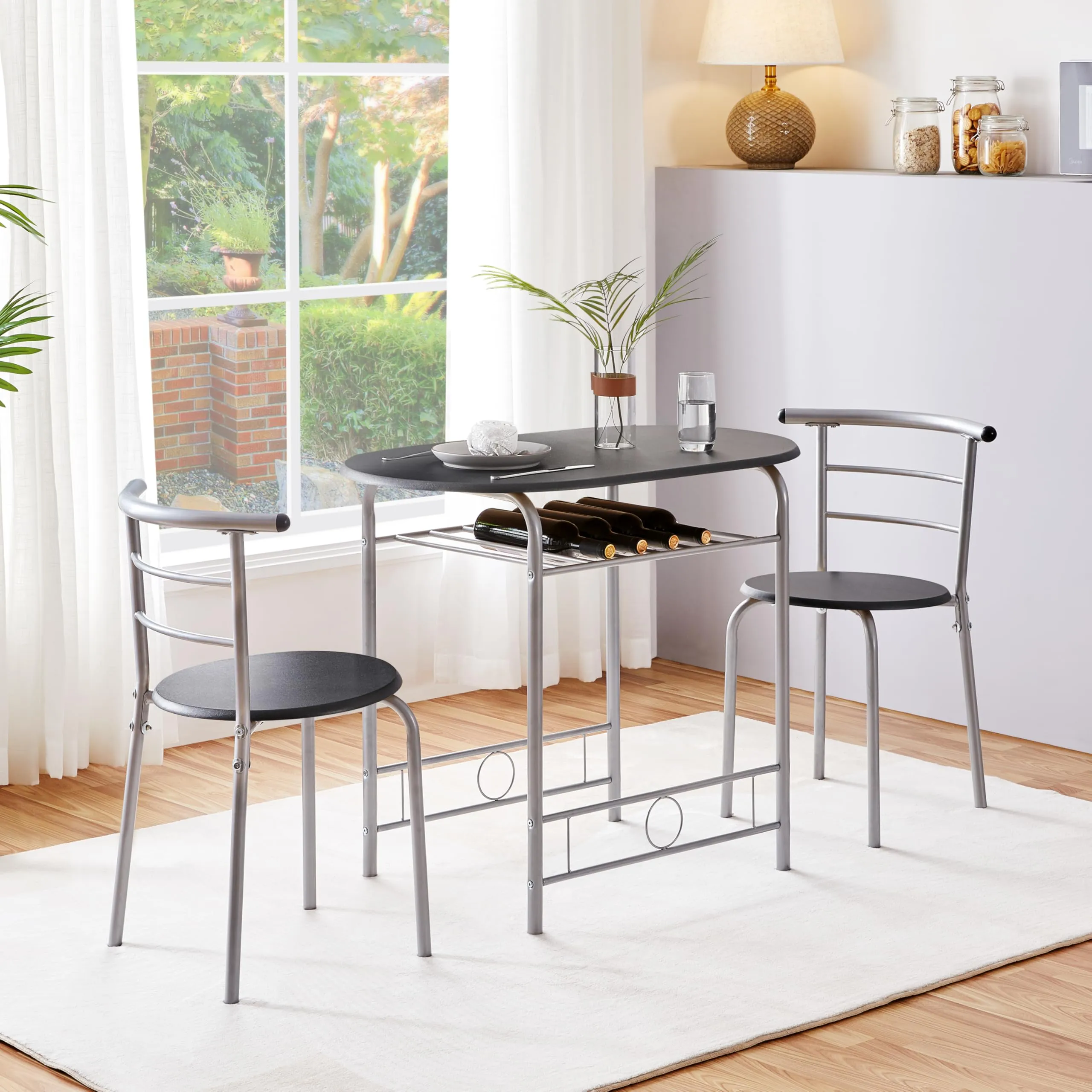 Yaheetech Set Tavolo e 2 Sedie da Pranzo, Nero - immagine 2