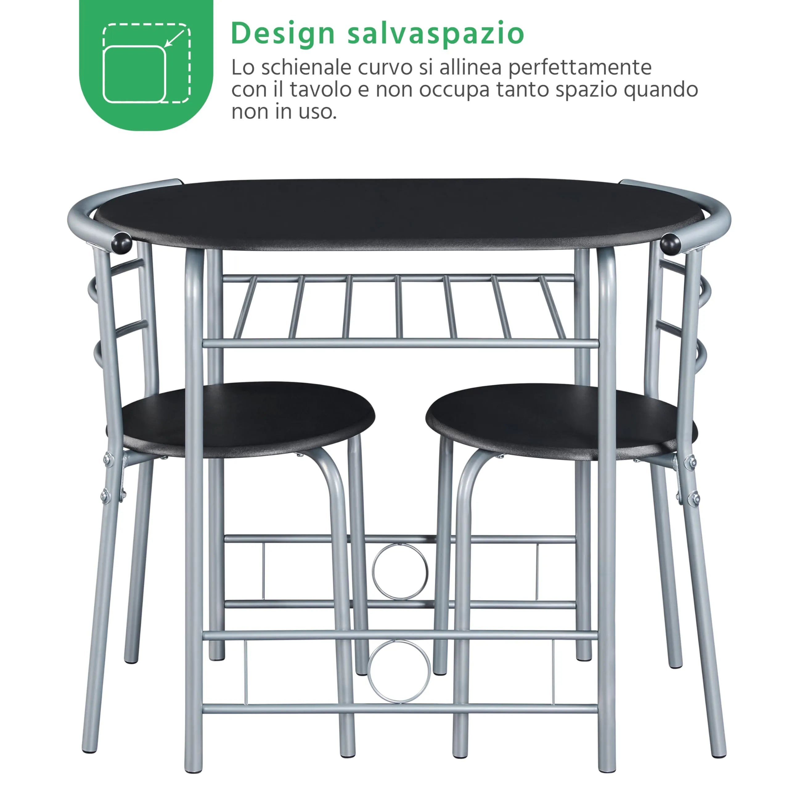 Yaheetech Set Tavolo e 2 Sedie da Pranzo, Nero - immagine 8