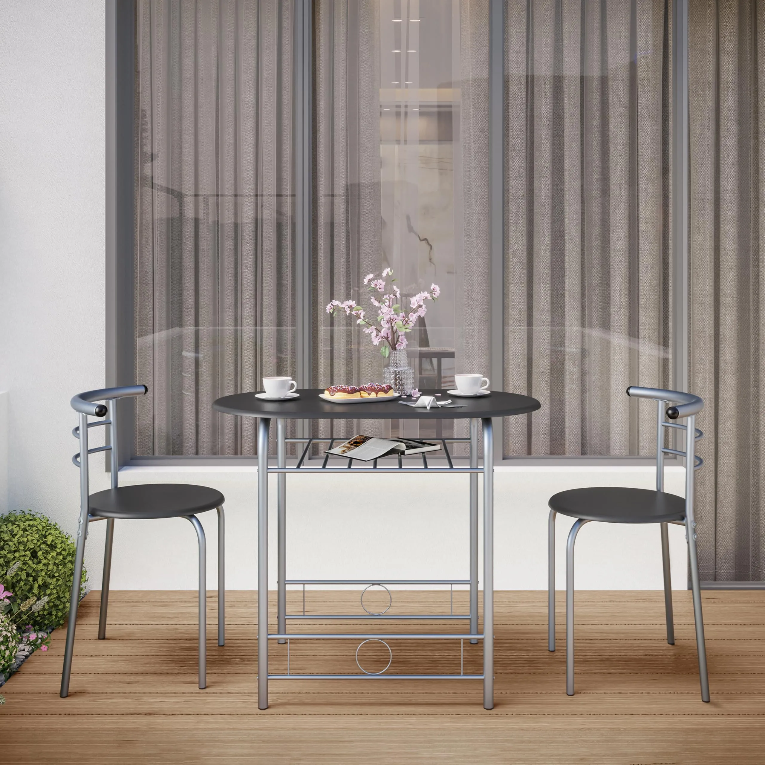 Yaheetech Set Tavolo e 2 Sedie da Pranzo, Nero - immagine 9