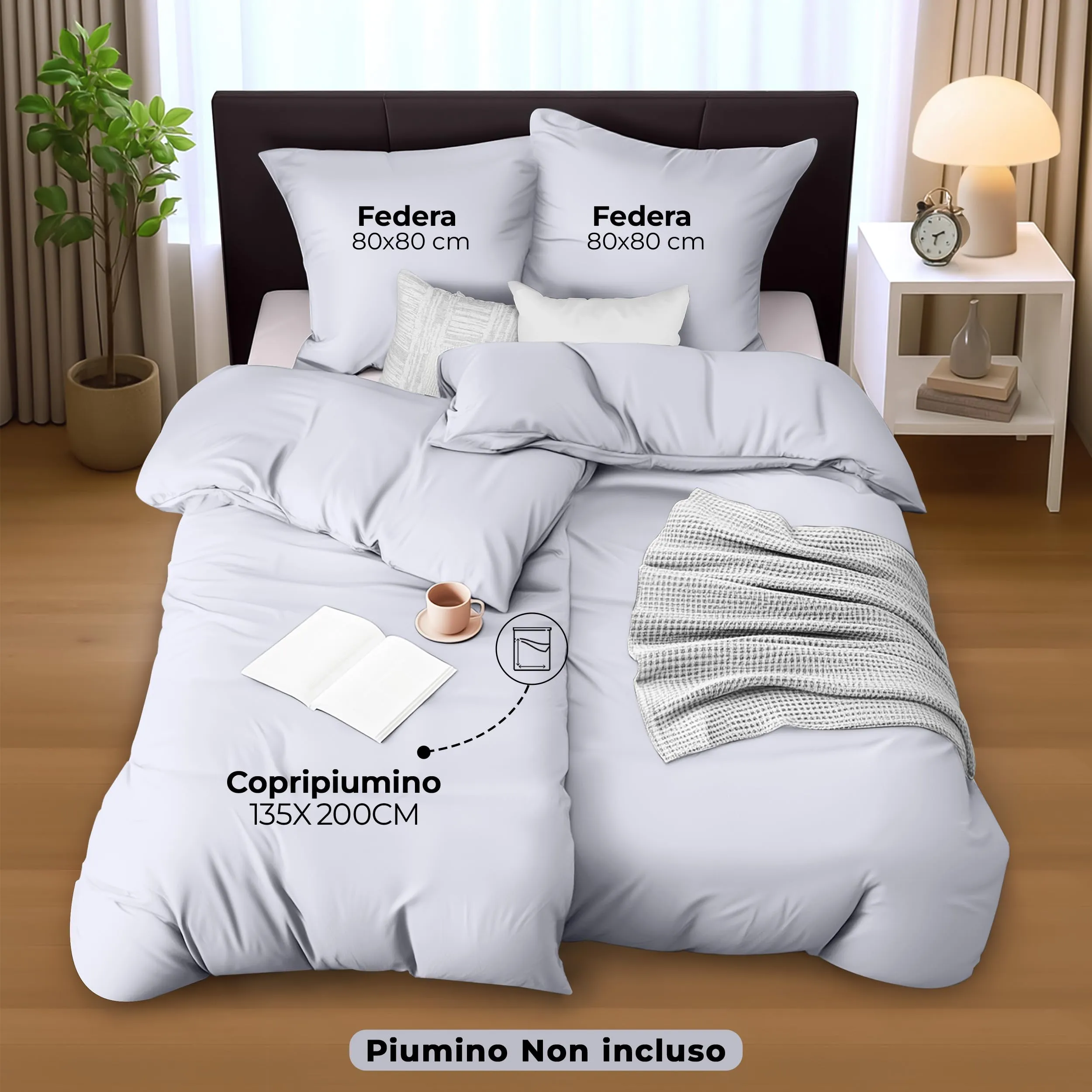 Utopia Bedding Copripiumino in Microfibra, 2 pezzi 135x200cm + 2 Federe 80x80cm, Bianco - immagine 2