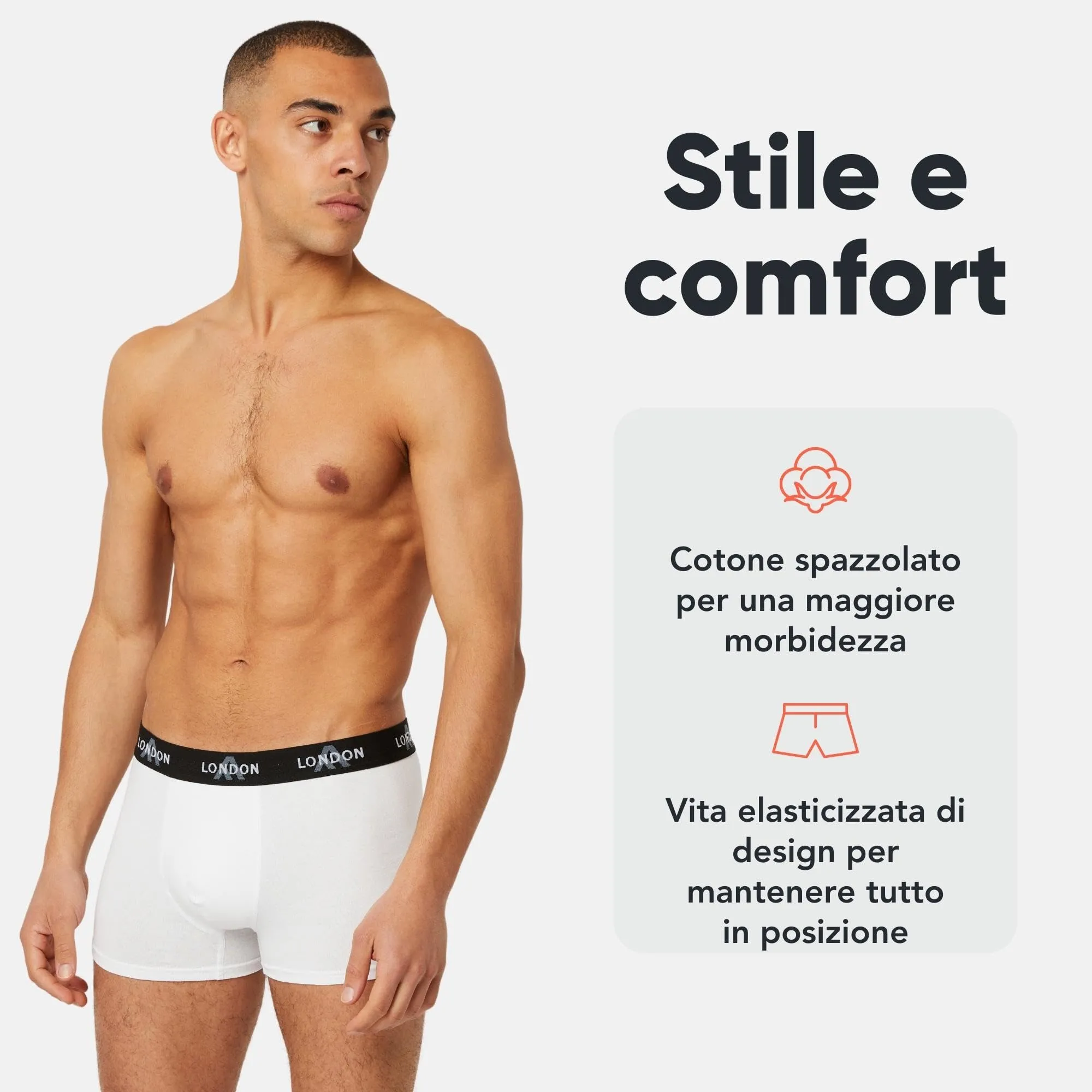 FM London Boxer Uomo in Cotone, 4 Pezzi, Colori Classici Chiari, M - immagine 2