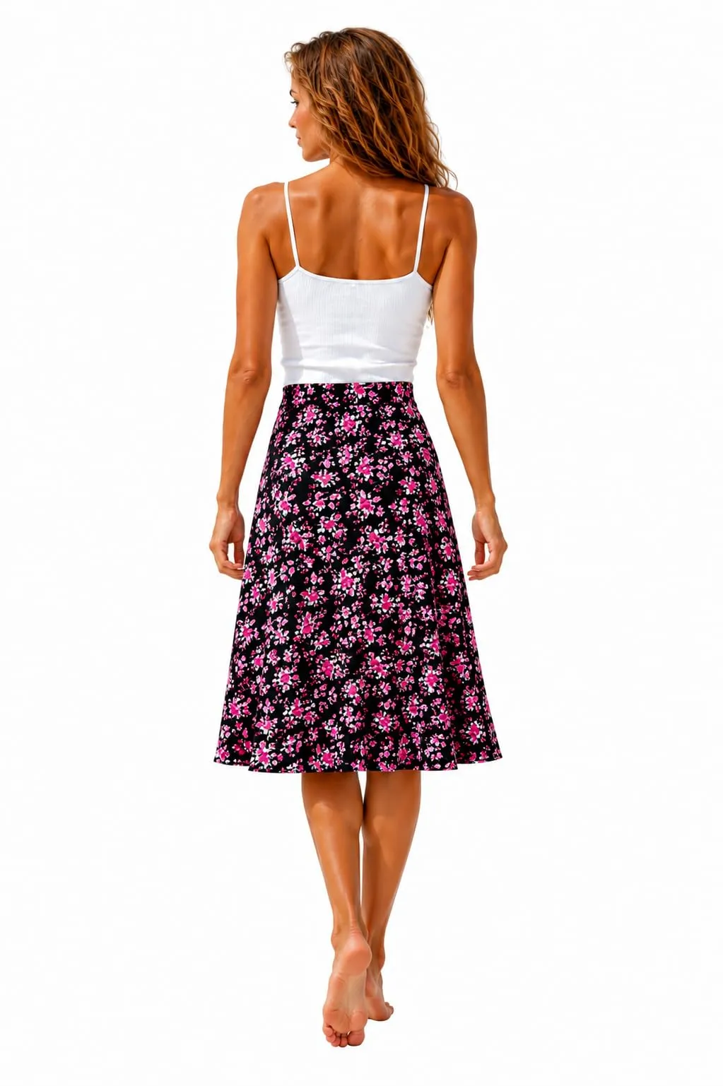 Van Der Rich Gonna Floreale con Elastico in Vita Donna - Nero Fiore 5, L-XL - immagine 2