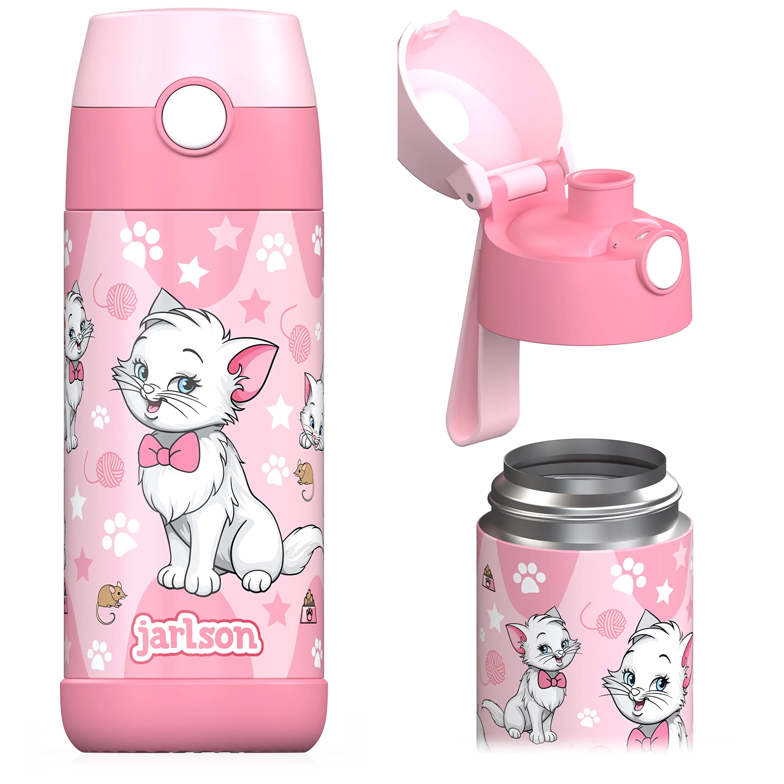 Jarlson Mali Borraccia Termica per Bambini in Acciaio Inox, 355 ml, Stella di Gatto - immagine 1