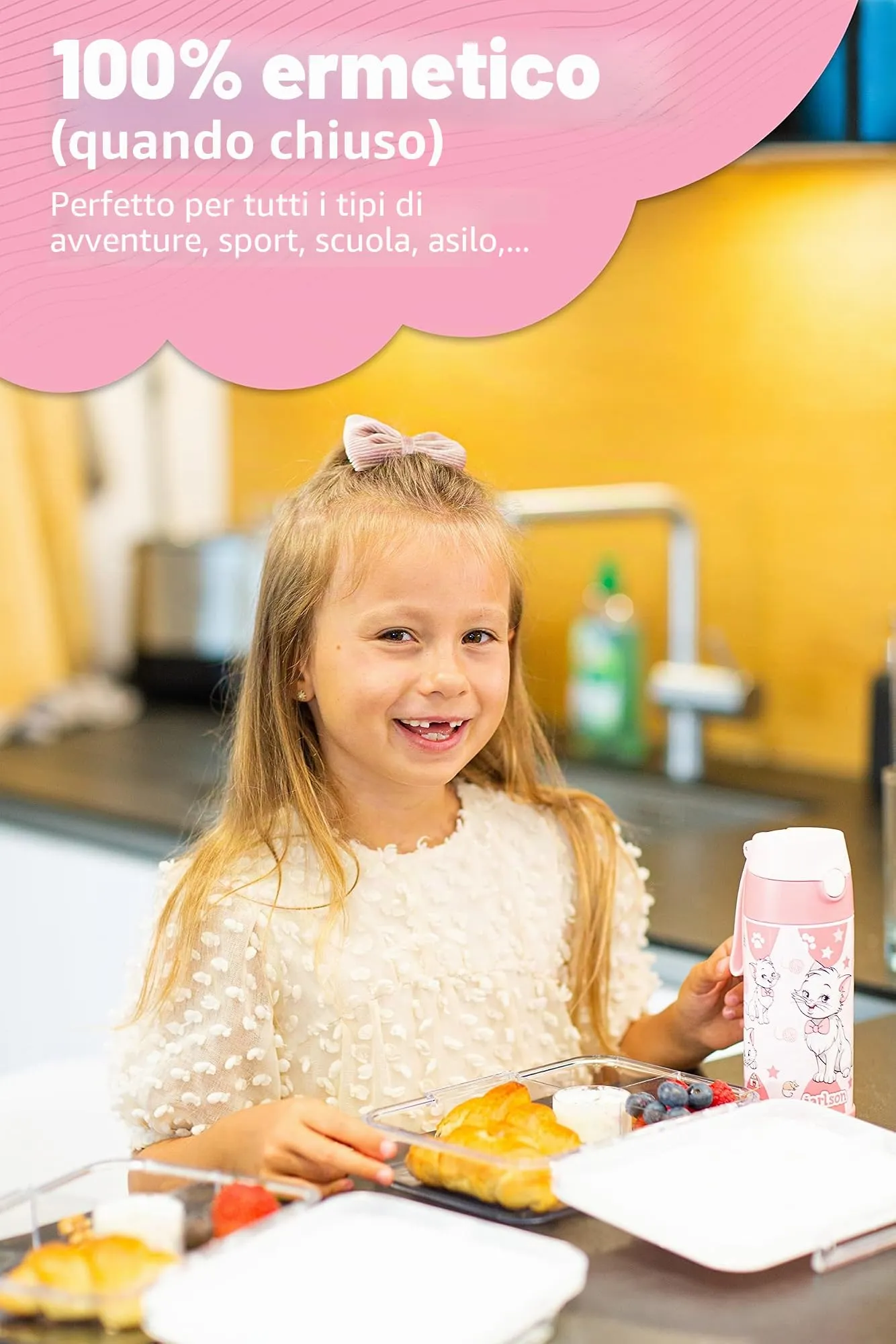 Jarlson Mali Borraccia Termica per Bambini in Acciaio Inox, 355 ml, Stella di Gatto - immagine 5
