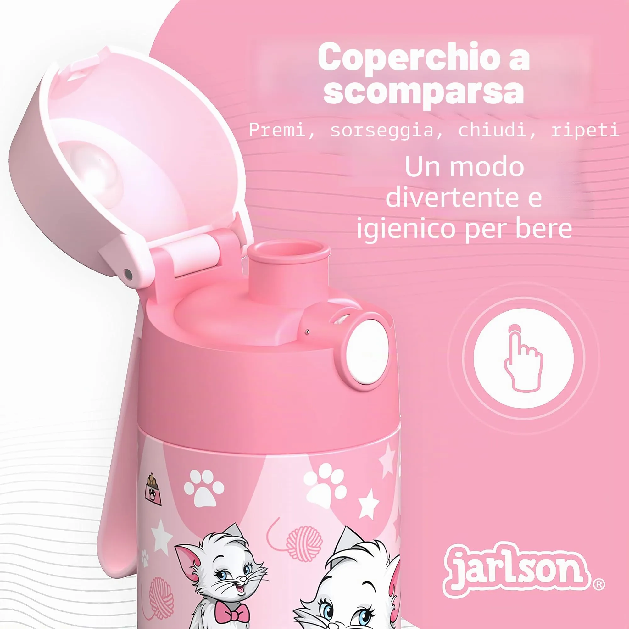 Jarlson Mali Borraccia Termica per Bambini in Acciaio Inox, 355 ml, Stella di Gatto - immagine 6