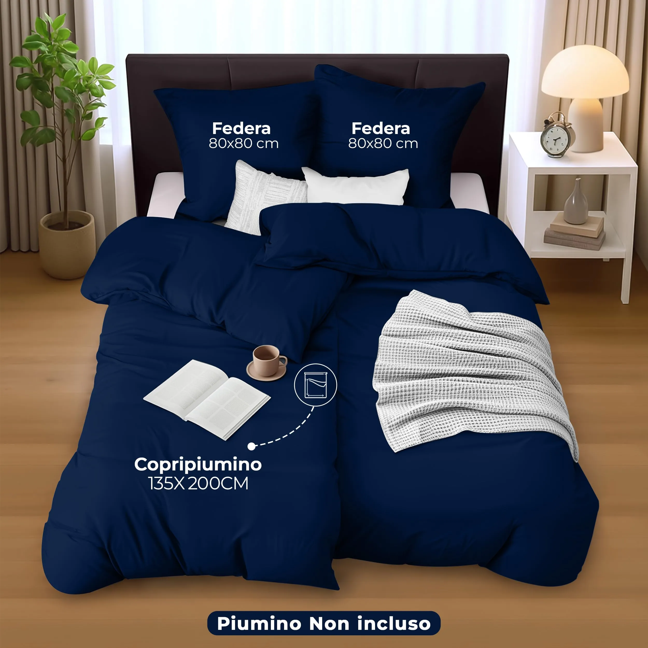Utopia Bedding Copripiumino in Microfibra, 2 Pezzi 135x200cm e 2 Federe 80x80cm, Blu Navy - immagine 2