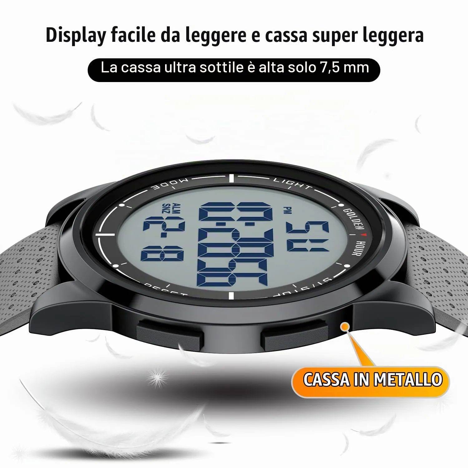 Golden Hour GH1313 Orologio Digitale Sport Impermeabile Ultra-Sottile con Cinturino in Gomma - immagine 2