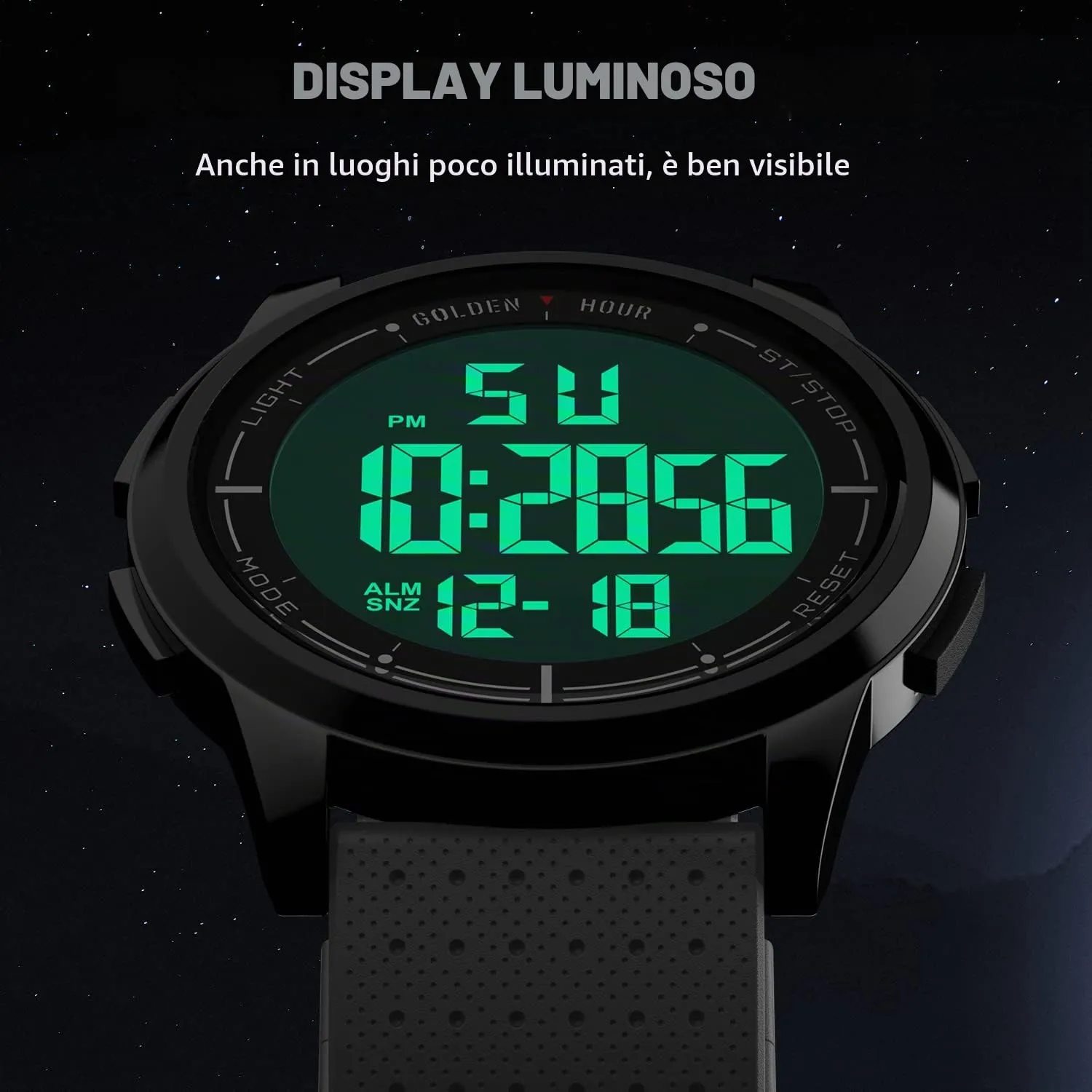 Golden Hour GH1313 Orologio Digitale Sport Impermeabile Ultra-Sottile con Cinturino in Gomma - immagine 3