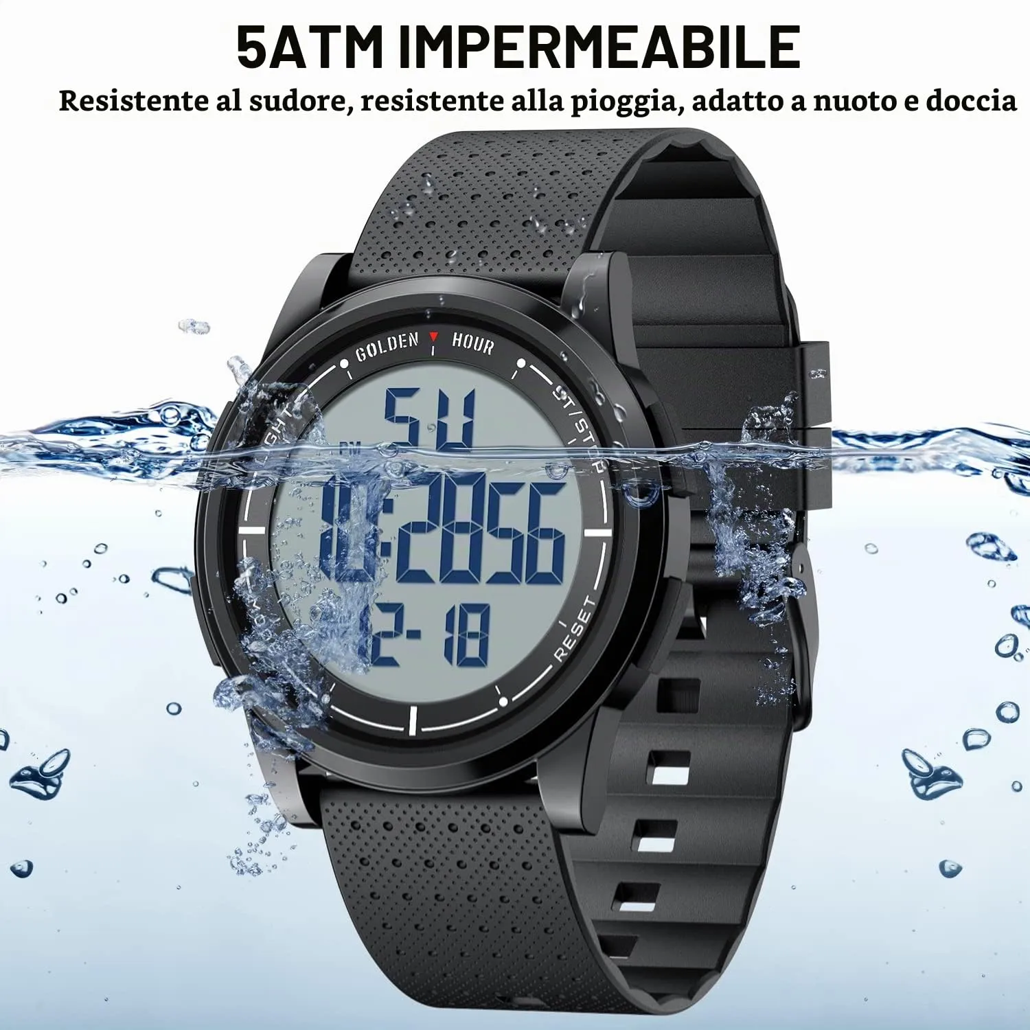 GOLDEN HOUR Orologio Digitale Ultra-Sottile Minimalista Sport Impermeabile GH-1313 per Uomo e Donna - immagine 5