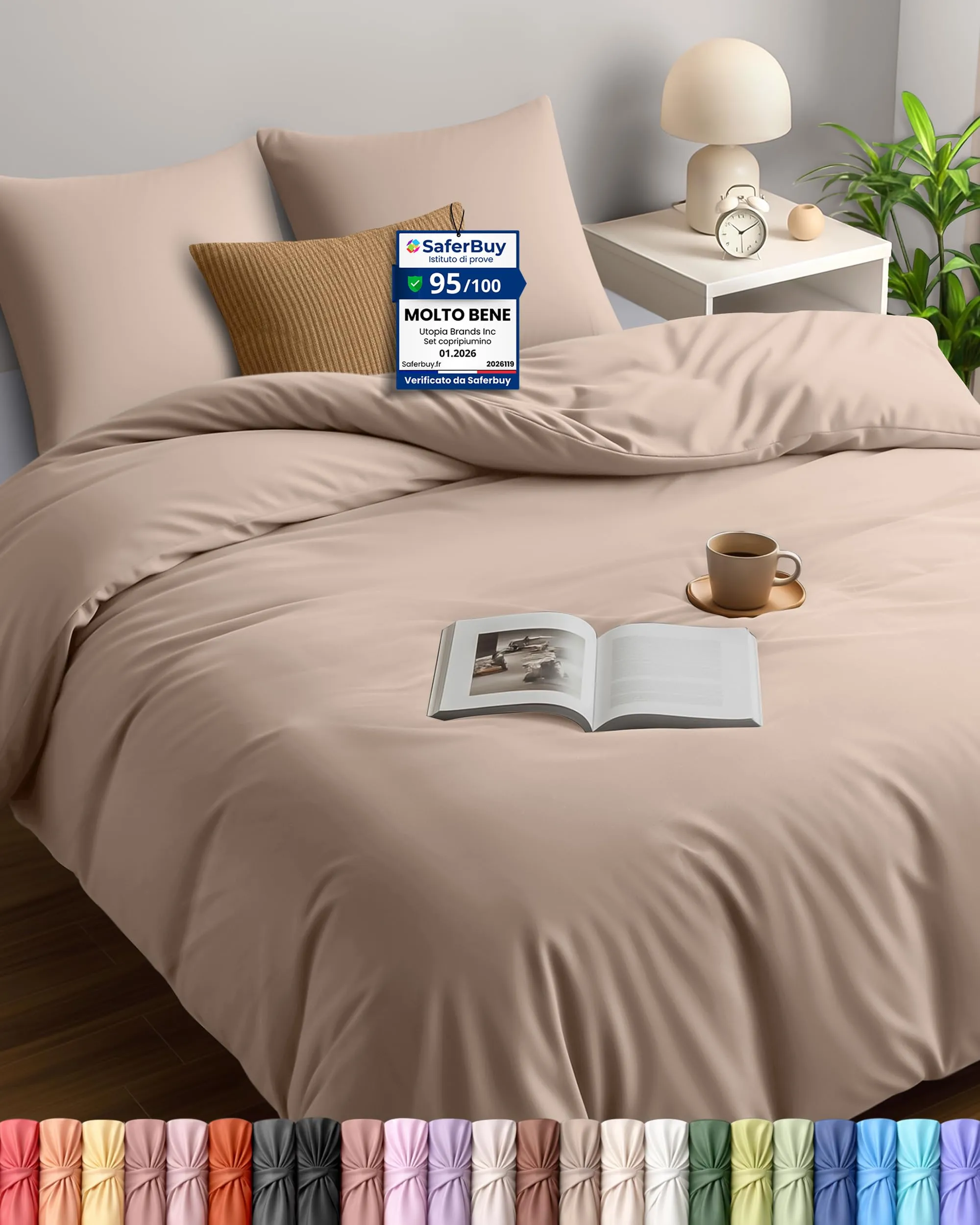 Utopia Bedding Set Copripiumino Matrimoniale 240x220 cm con 2 Federe 65x65 cm, Beige - immagine 1